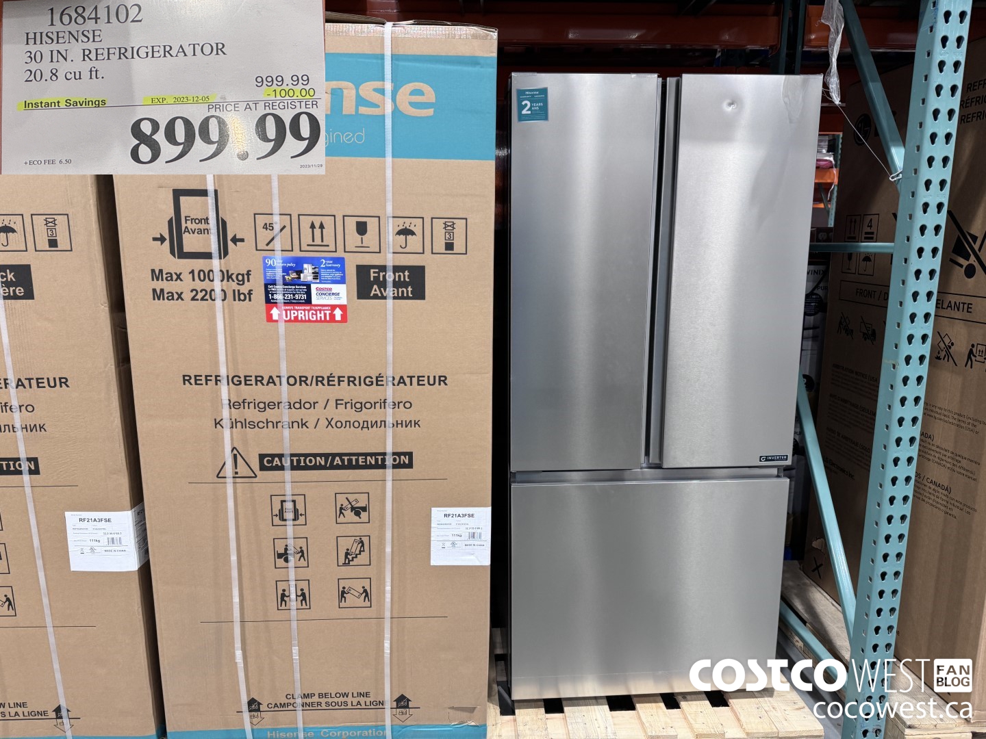 1684102 HISENSE 30 IN. REFRIGERATOR 20.8 CU FT ($100.00 INSTANT SAVINGS EXPIRES ON 2023-12-05) $899.99