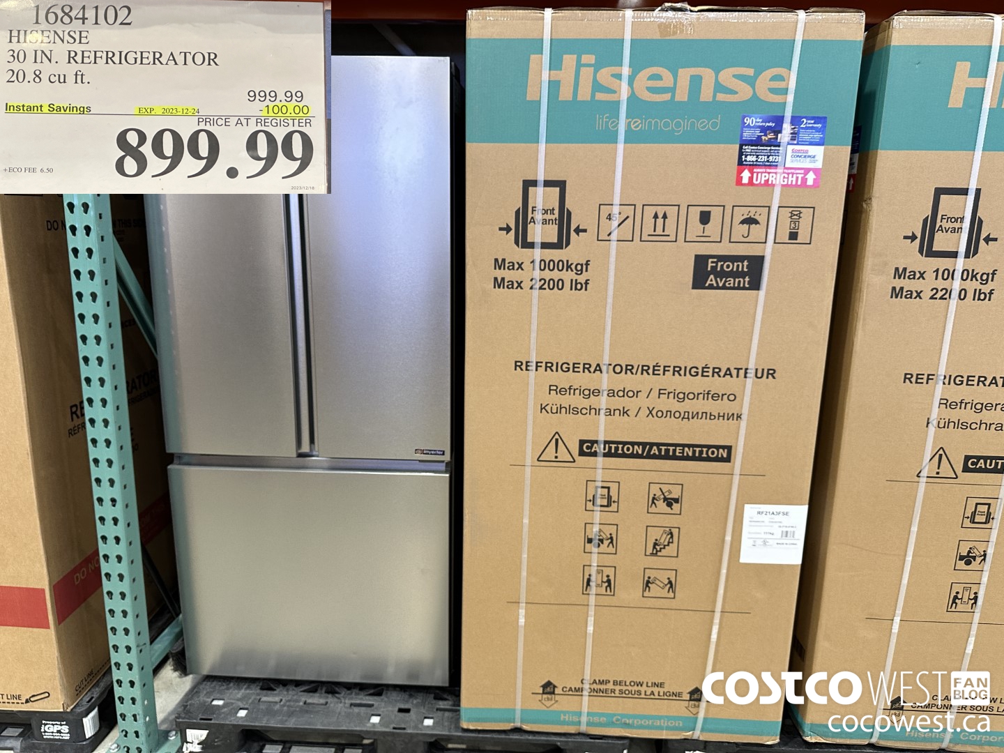 1684102 HISENSE 30 IN. REFRIGERATOR 20.8 CU FT ($100.00 INSTANT SAVINGS EXPIRES ON 2023-12-24) $899.99