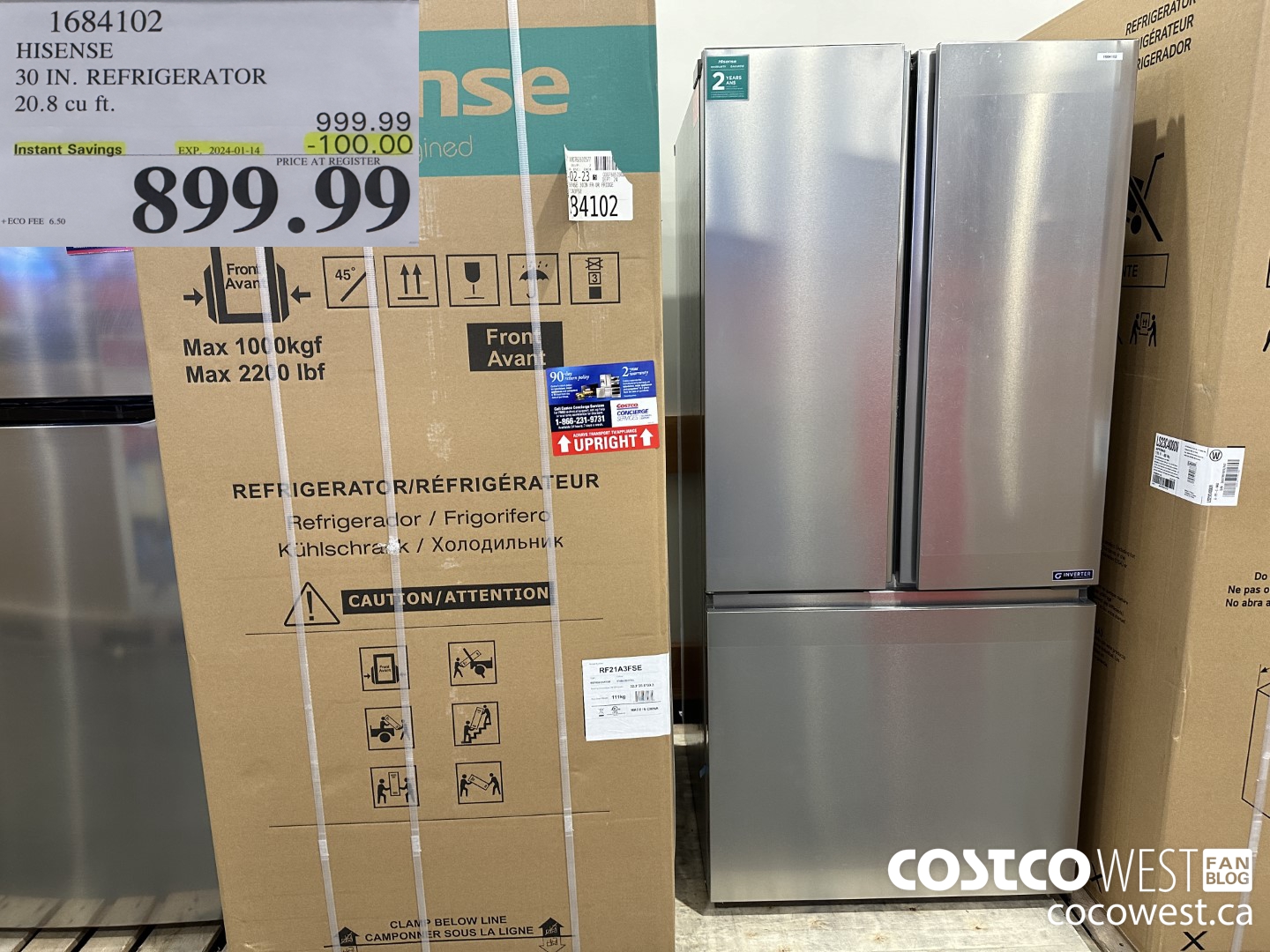 1684102 HISENSE 30 IN. REFRIGERATOR 20.8 CU FT ($100.00 INSTANT SAVINGS EXPIRES ON 2024-01-14) $899.99
