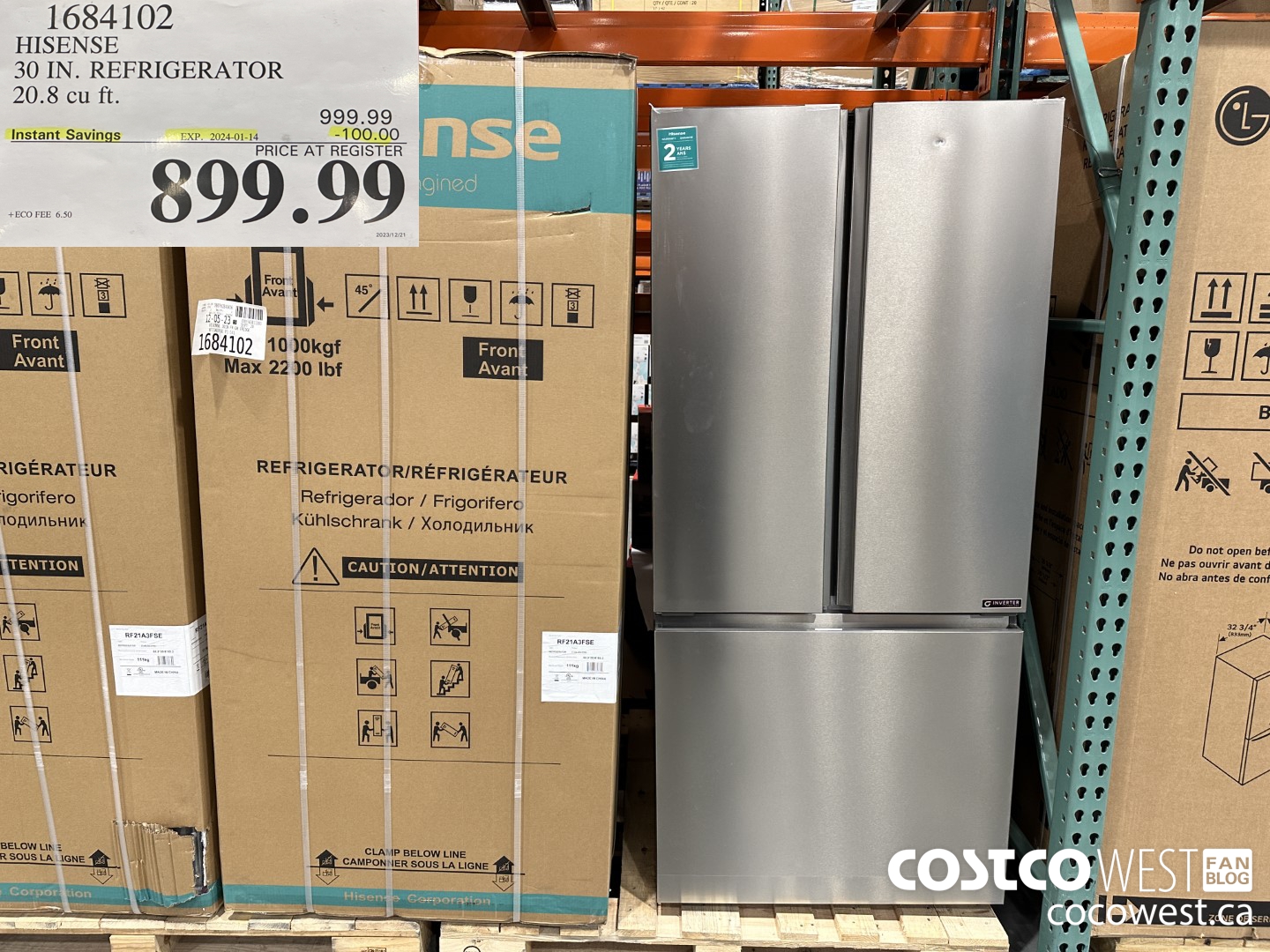 1684102 HISENSE 30 IN. REFRIGERATOR 20.8 CU FT ($100.00 INSTANT SAVINGS EXPIRES ON 2024-01-14) $899.99