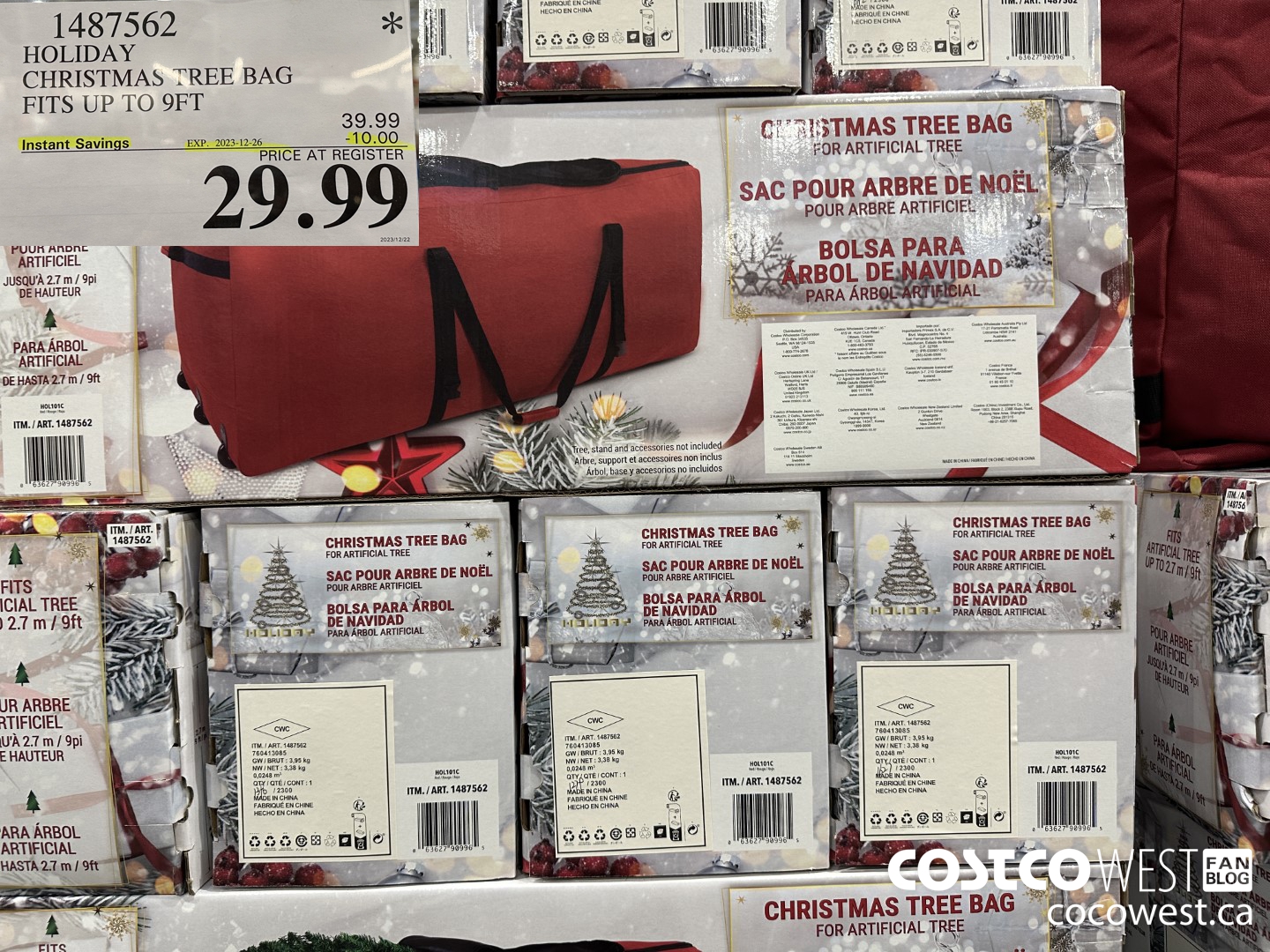 1487562 HOLIDAY CHRISTMAS TREE BAG FITS UP TO 9FT ($10.00 INSTANT SAVINGS EXPIRES ON 2023-12-26) $29.99