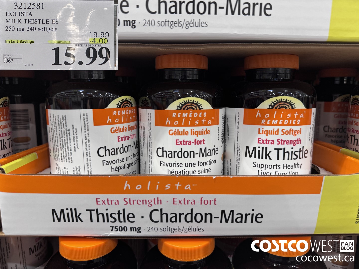 3212581 HOLISTA MILK THISTLE ES 250 mg 240 softgels ($4.00 INSTANT SAVINGS EXPIRES ON 2023-12-17) $15.99