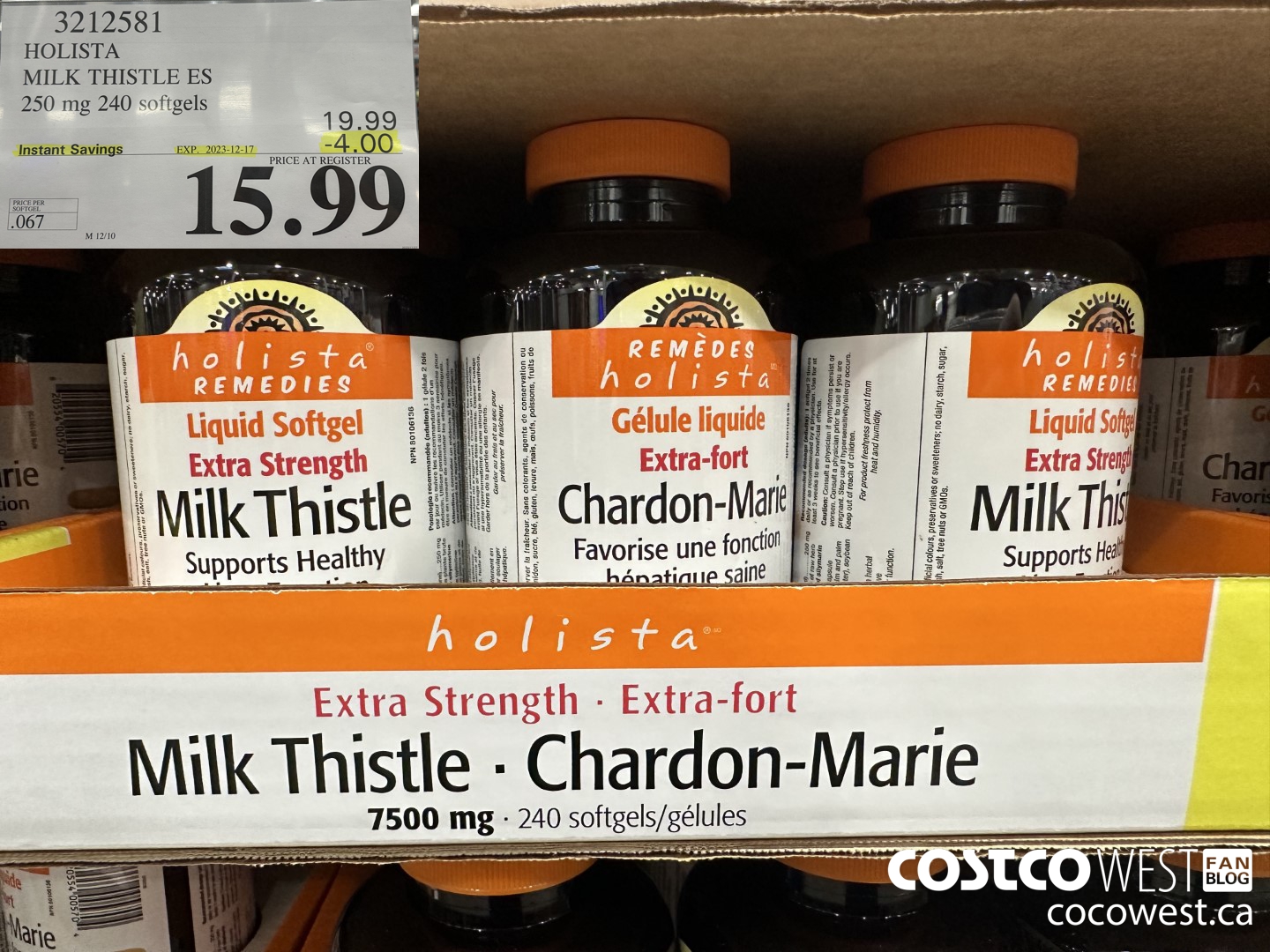 3212581 HOLISTA MILK THISTLE ES 250 mg 240 softgels ($4.00 INSTANT SAVINGS EXPIRES ON 2023-12-17) $15.99