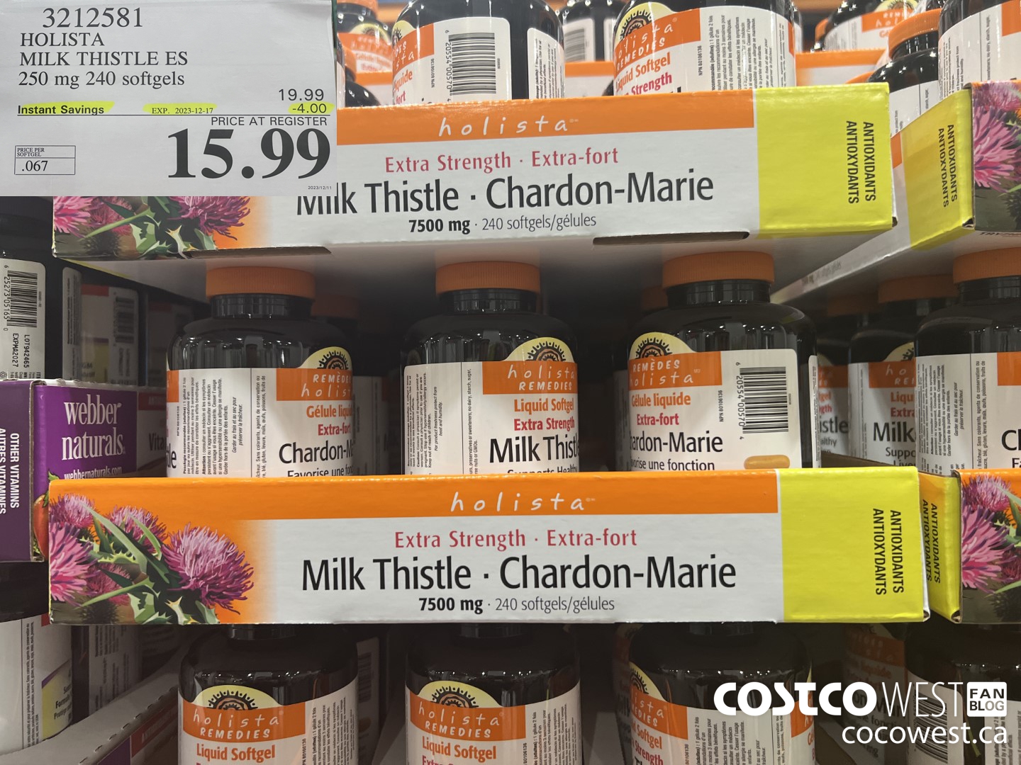 3212581 HOLISTA MILK THISTLE ES 250 mg 240 softgels ($4.00 INSTANT SAVINGS EXPIRES ON 2023-12-17) $15.99