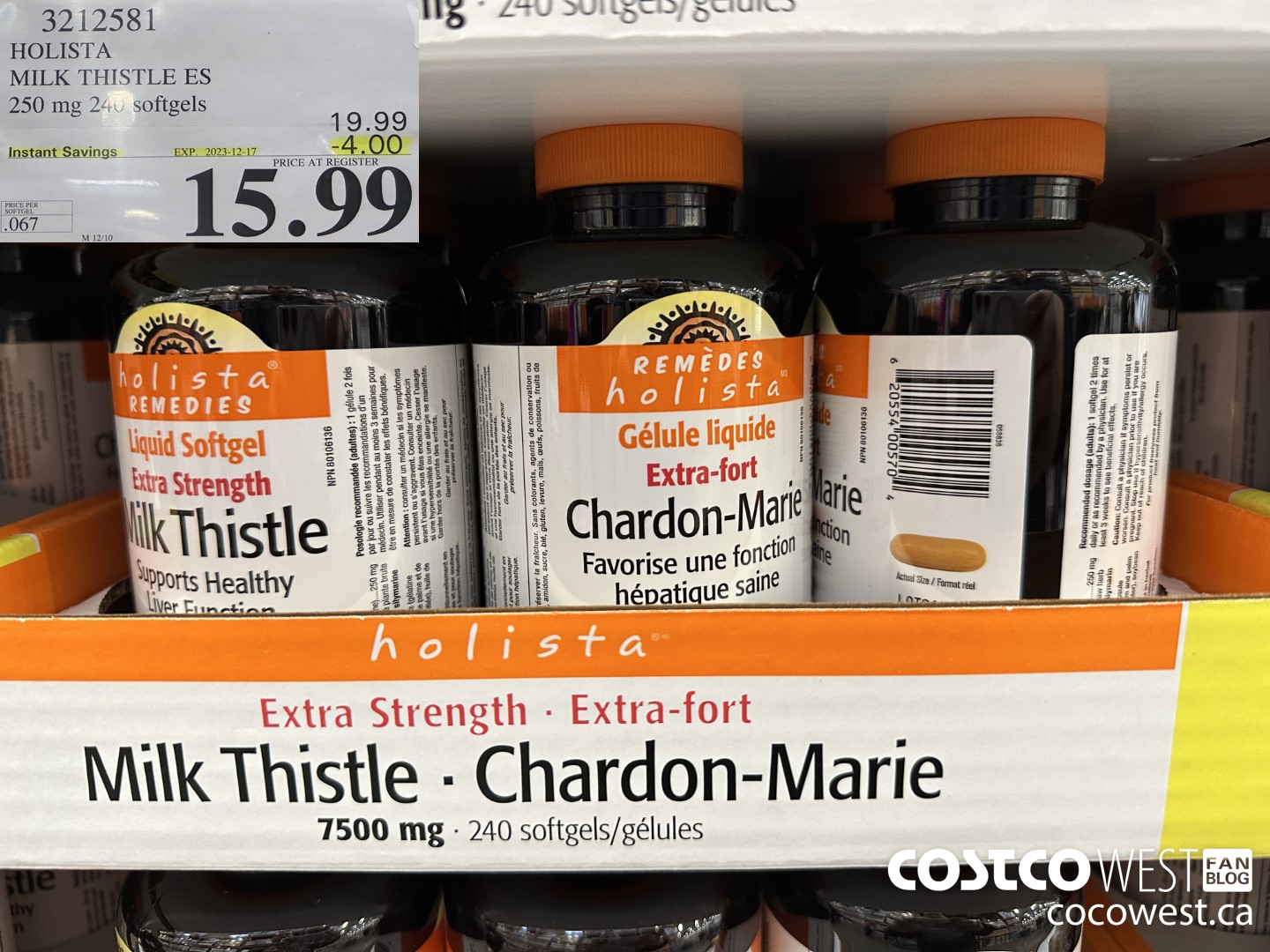 3212581 HOLISTA MILK THISTLE ES 250 mg 240 softgels ($4.00 INSTANT SAVINGS EXPIRES ON 2023-12-17) $15.99