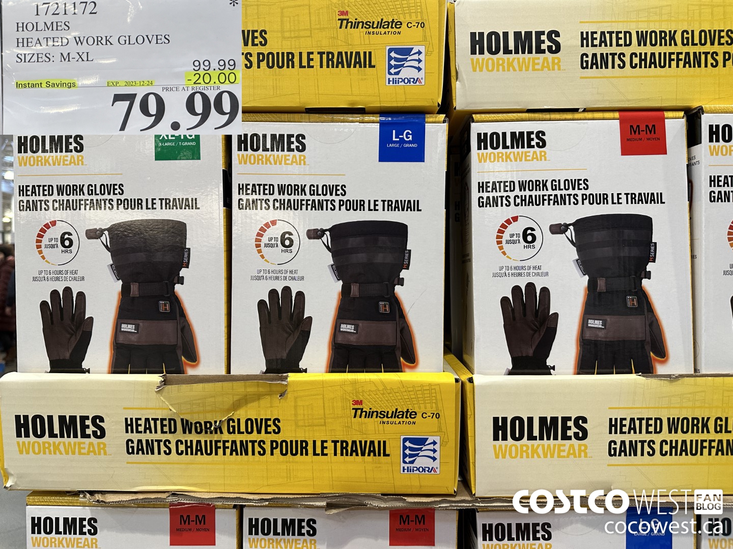 1721172 HOLMES HEATED WORK GLOVES SIZES M-XL ($20.00 INSTANT SAVINGS EXPIRES ON 2023-12-24) $79.99
