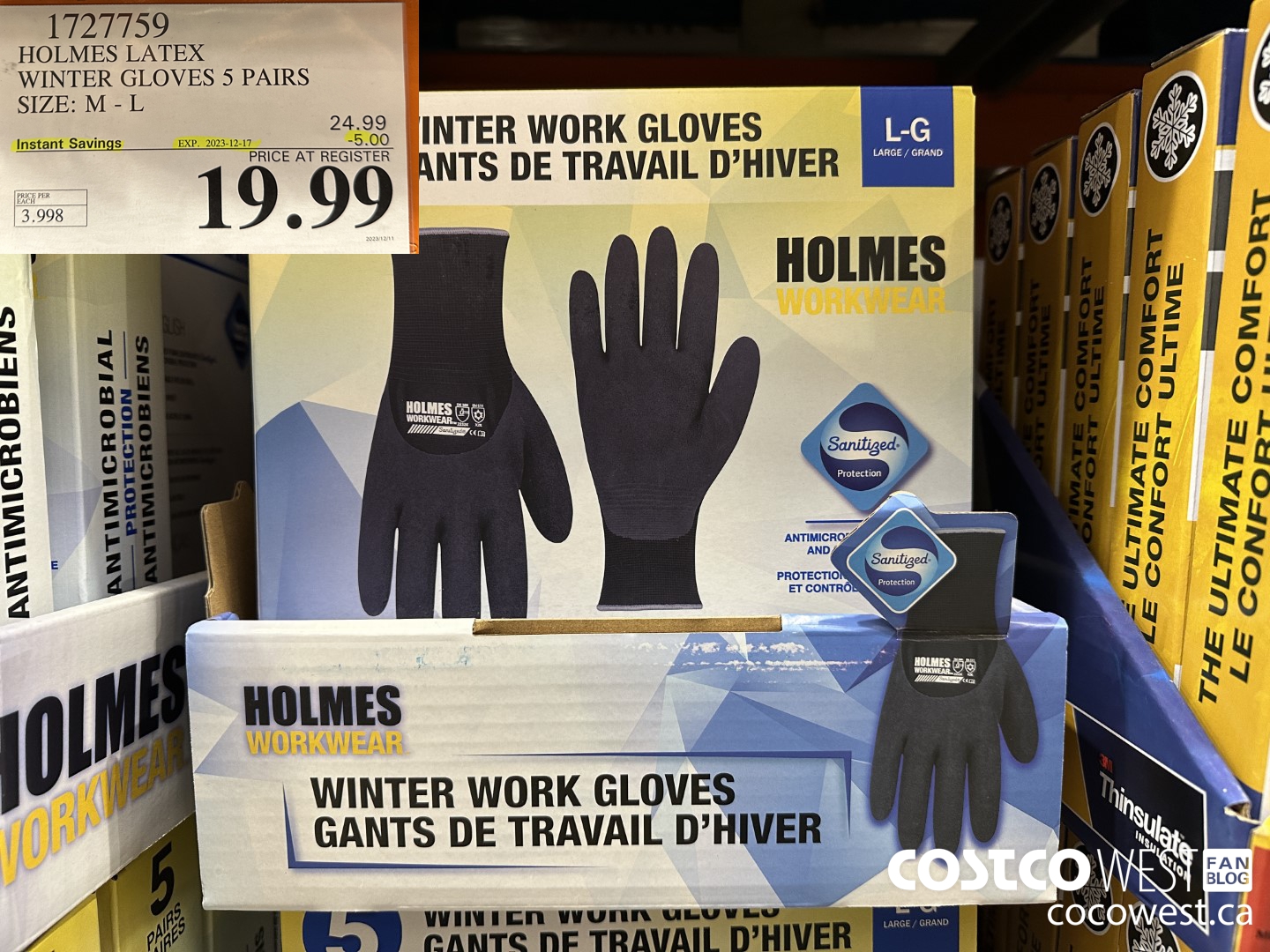 1727759 HOLMES LATEX WINTER GLOVES 5 PAIRS SIZE M-L ($5.00 INSTANT SAVINGS EXPIRES ON 2023-12-17) $19.99