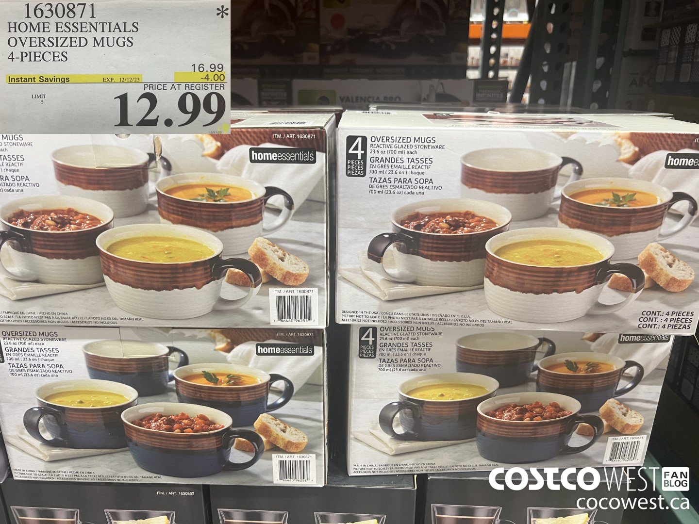 1630871 HOME ESSENTIALS OVERSIZED MUGS 4-PIECES ($4.00 INSTANT SAVINGS EXPIRES ON 2023-12-23) $12.99