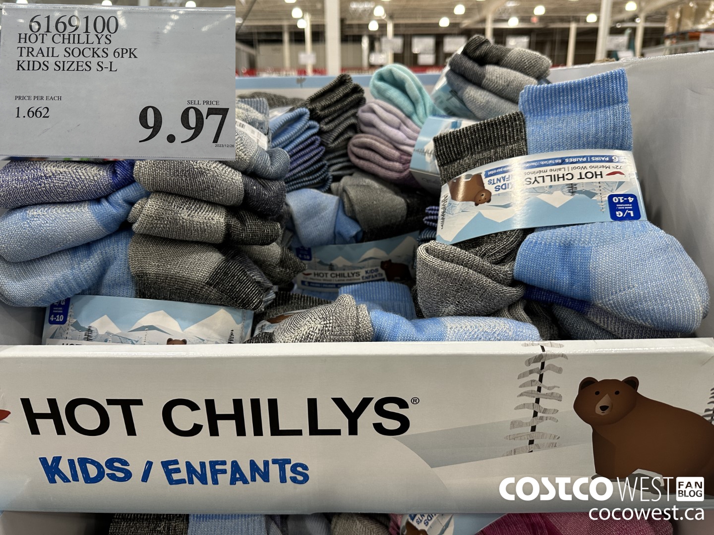 6169100 HOT CHILLYS TRAIL SOCKS 6PK KIDS SIZES S-L $9.97