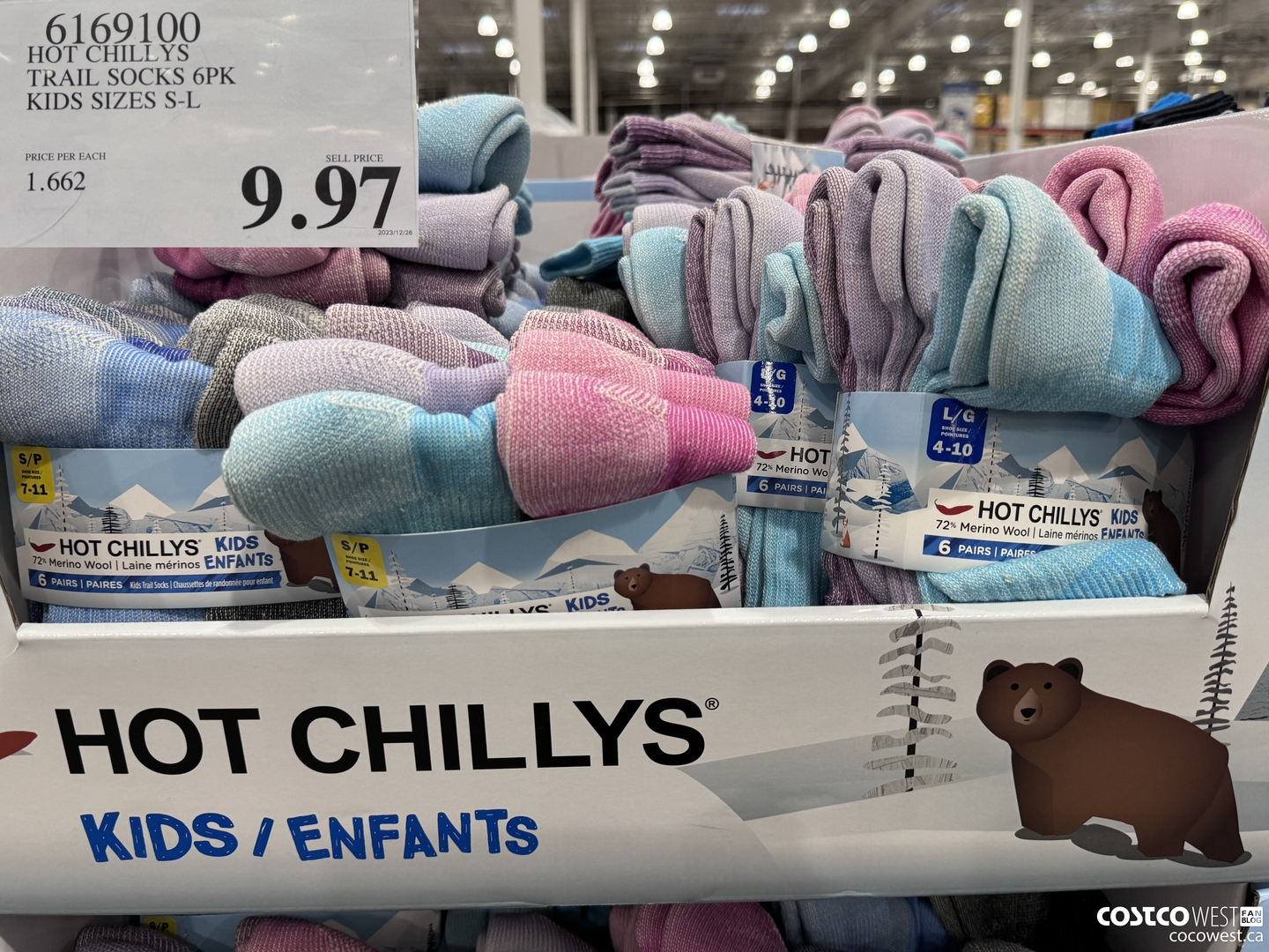 6169100 HOT CHILLYS TRAIL SOCKS 6PK KIDS SIZES S-L  $9.97