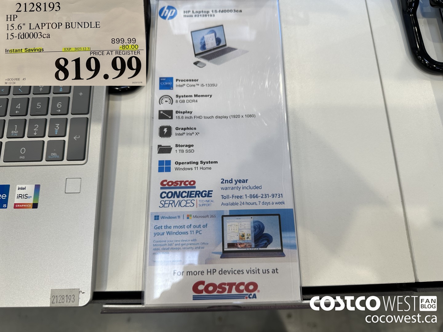 2128193 HP 15.6IN LAPTOP COMPUTER 15-FD0003CA ($80.00 INSTANT SAVINGS EXPIRES ON 2023-12-31) $819.99