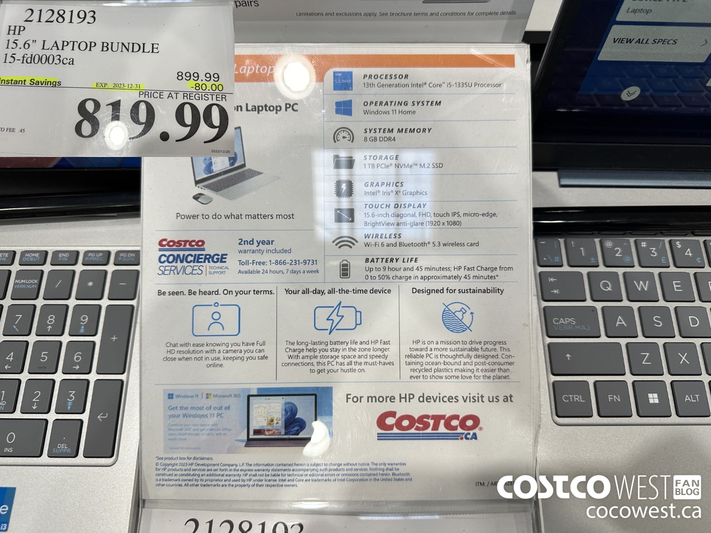 2128193 HP 15.6IN LAPTOP COMPUTER 15-FD0003CA ($80.00 INSTANT SAVINGS EXPIRES ON 2023-12-31) $819.99