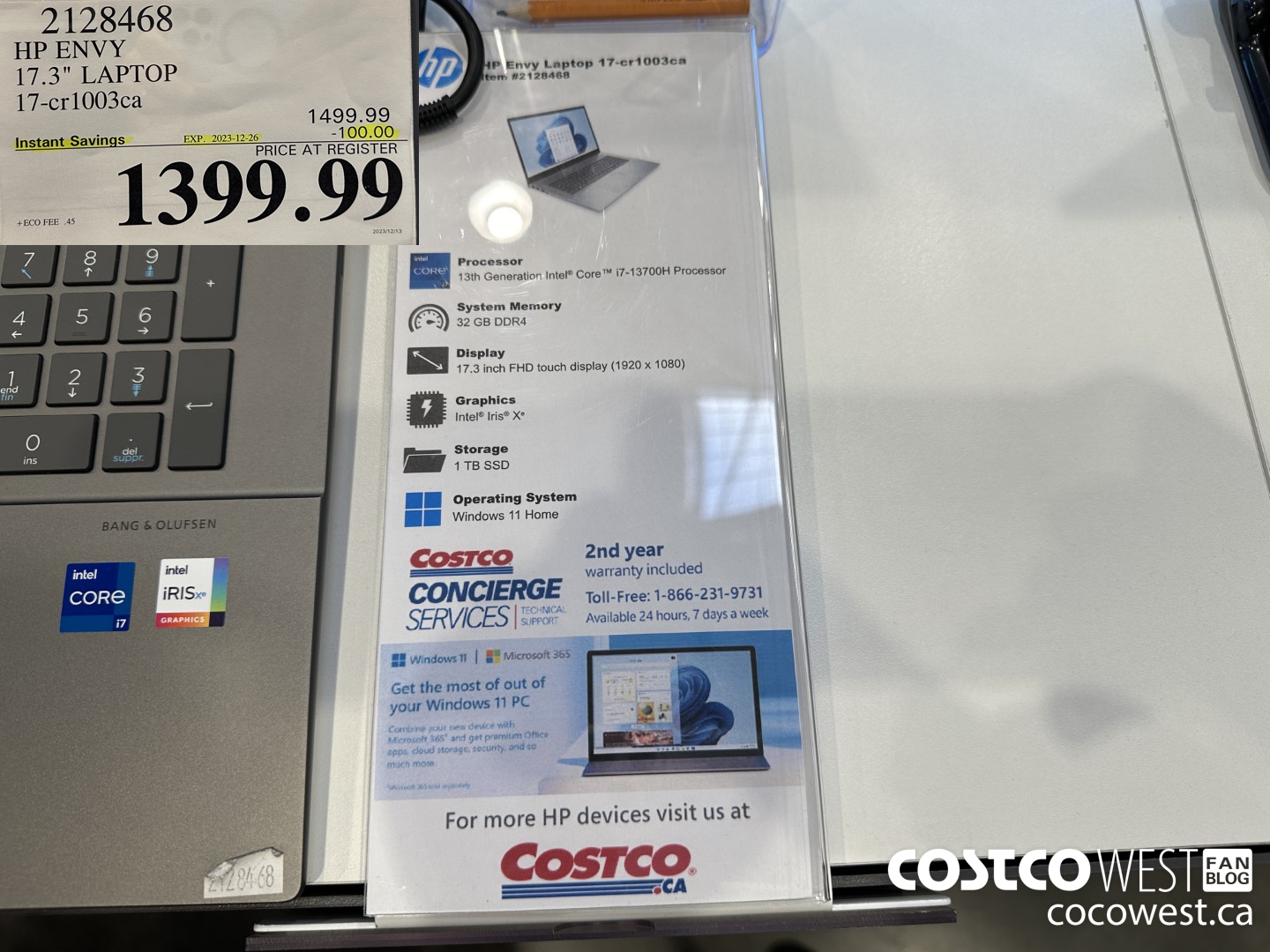 2128468 HP ENVY 17.3IN LAPTOP COMPUTER 17-CR1003CA ($100.00 INSTANT SAVINGS EXPIRES ON 2023-12-26) $1399.99