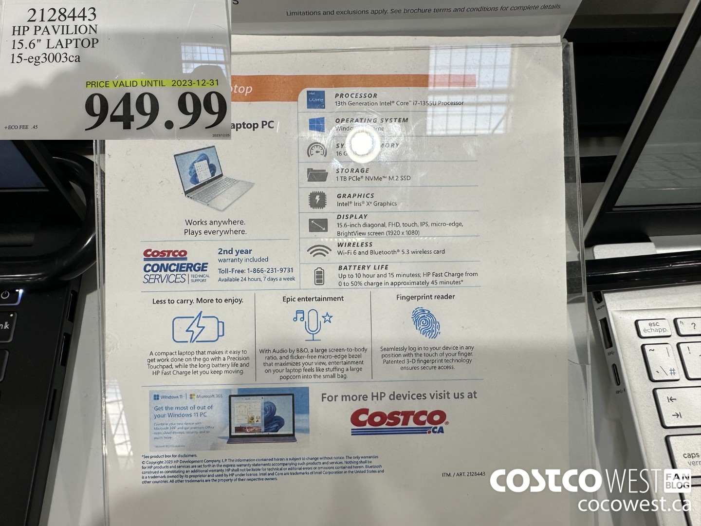 2128443 HP PAVILION 15.6IN LAPTOP COMPUTER 15-EG3003CA (EXPIRES ON 2023-12-31) $949.99