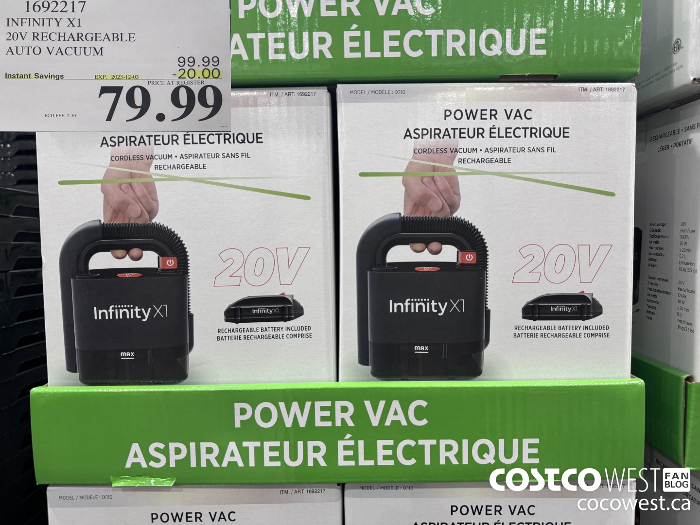 1692217 INFINITY X1 20V RECHARGEABLE AUTO VACUUM ($20.00 INSTANT SAVINGS EXPIRES ON 2023-12-03) $79.99