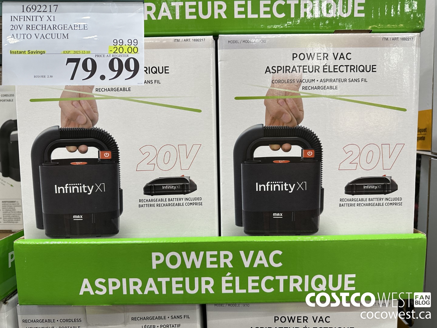 1692217 INFINITY X1 20V RECHARGEABLE AUTO VACUUM ($20.00 INSTANT SAVINGS EXPIRES ON 2023-12-10) $79.99