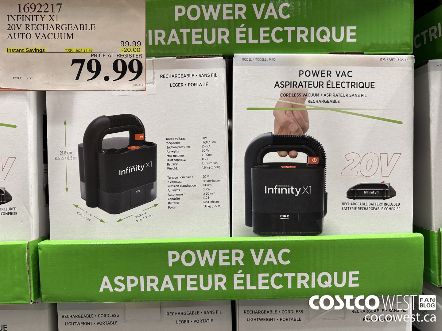 1692217 INFINITY X1 20V RECHARGEABLE AUTO VACUUM ($20.00 INSTANT SAVINGS EXPIRES ON 2023-12-24) $79.99