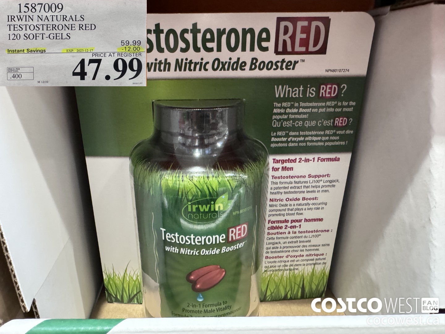 1587009 IRWIN NATURALS TESTOSTERONE RED 120 SOFT-GELS ($12.00 INSTANT SAVINGS EXPIRES ON 2023-12-17) $47.99