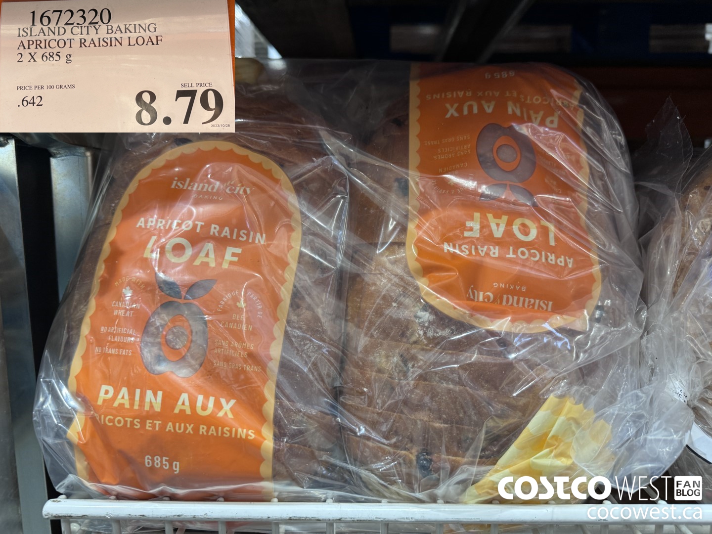 1672320 ISLAND CITY BAKING APRICOT RAISIN LOAF 2 X 685 G $8.79