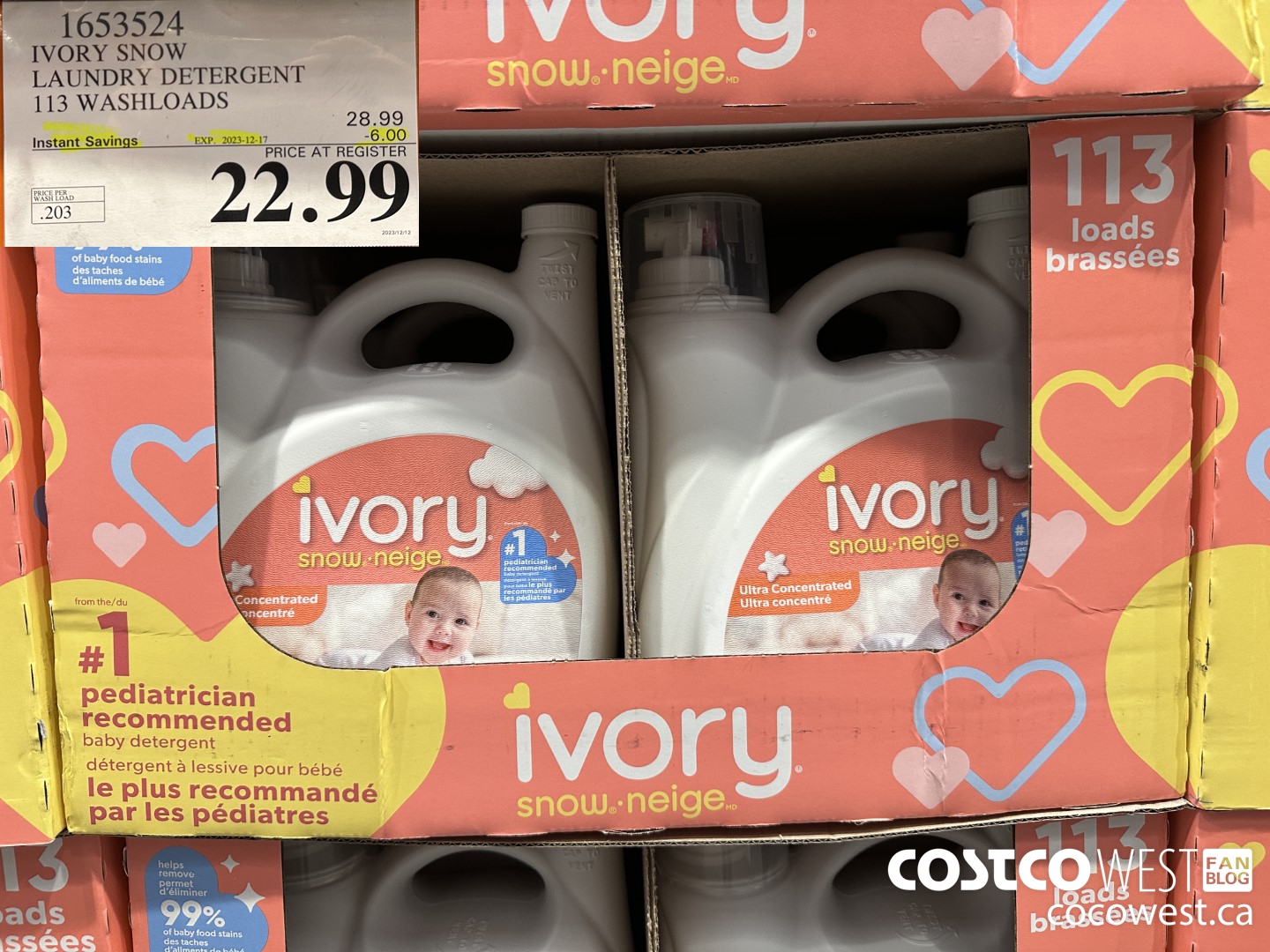 1653524 IVORY SNOW LAUNDRY DETERGENT 113 WASHLOADS ($6.00 INSTANT SAVINGS EXPIRES ON 2023-12-17) $22.99