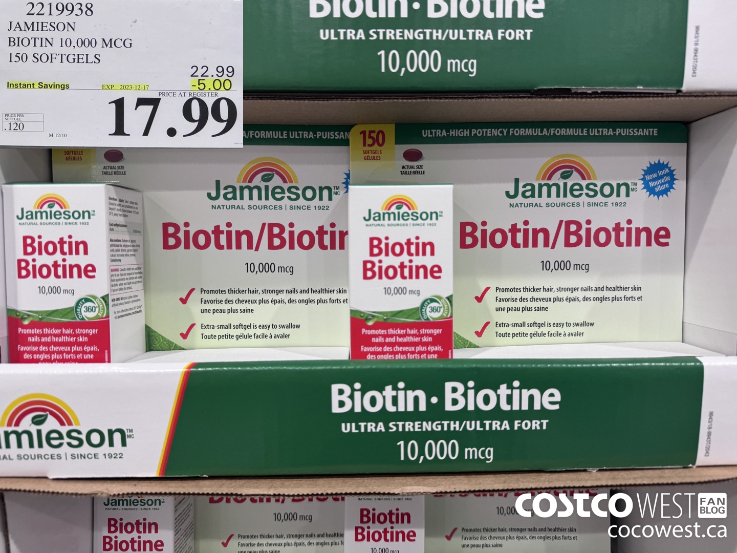 2219938 JAMIESON BIOTIN 10,000 MCG 150 SOFTGELS ($5.00 INSTANT SAVINGS EXPIRES ON 2023-12-17) $17.99