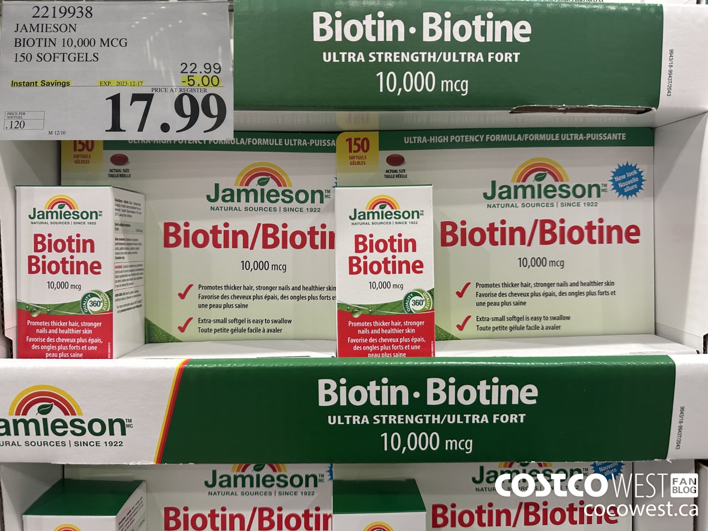 2219938 JAMIESON BIOTIN 10,000 MCG 150 SOFTGELS ($5.00 INSTANT SAVINGS EXPIRES ON 2023-12-17) $17.99