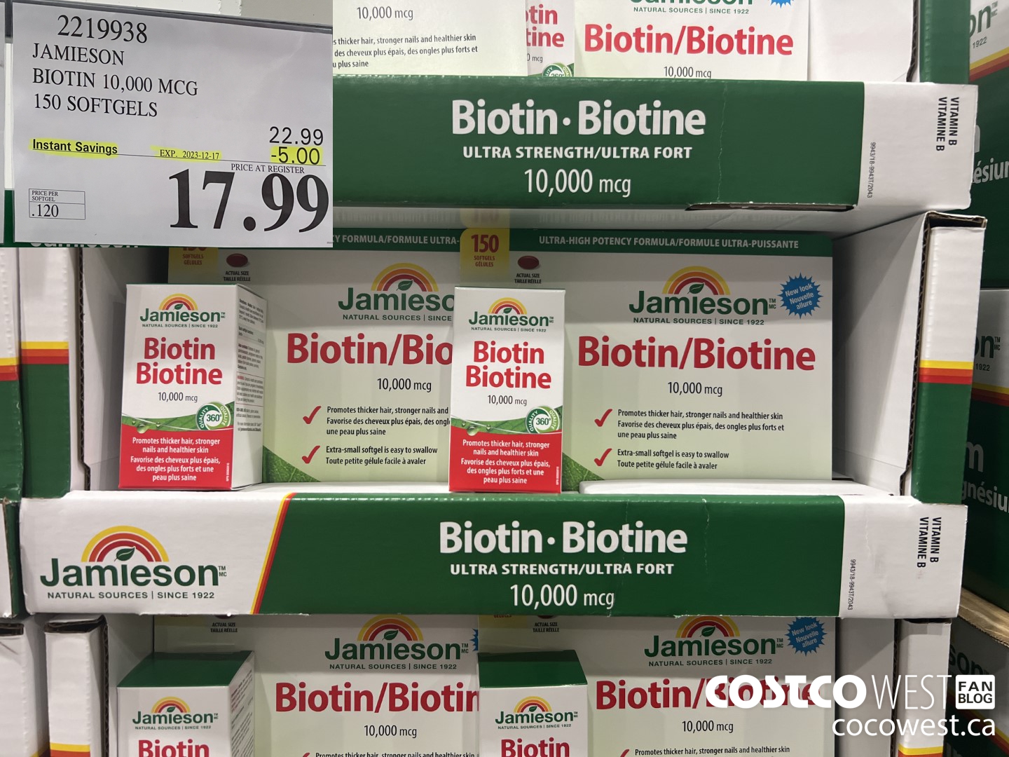 2219938 JAMIESON BIOTIN 10,000 MCG 150 SOFTGELS ($5.00 INSTANT SAVINGS EXPIRES ON 2023-12-17) $17.99
