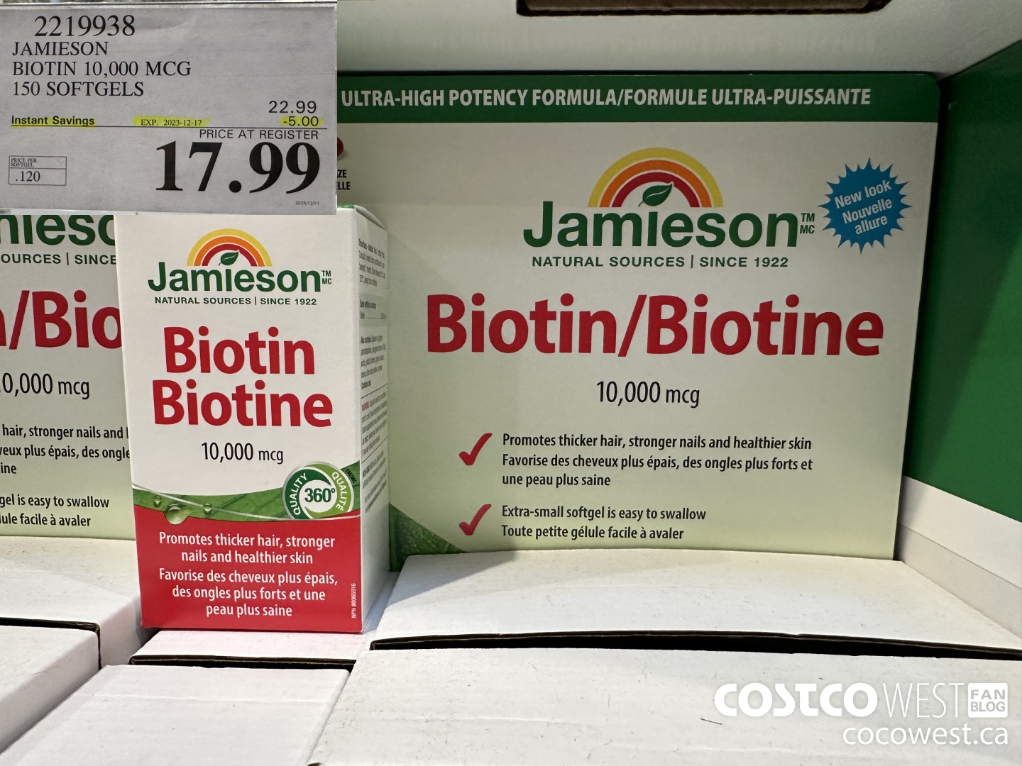 2219938 JAMIESON BIOTIN 10,000 MCG 150 SOFTGELS ($5.00 INSTANT SAVINGS EXPIRES ON 2023-12-17) $17.99