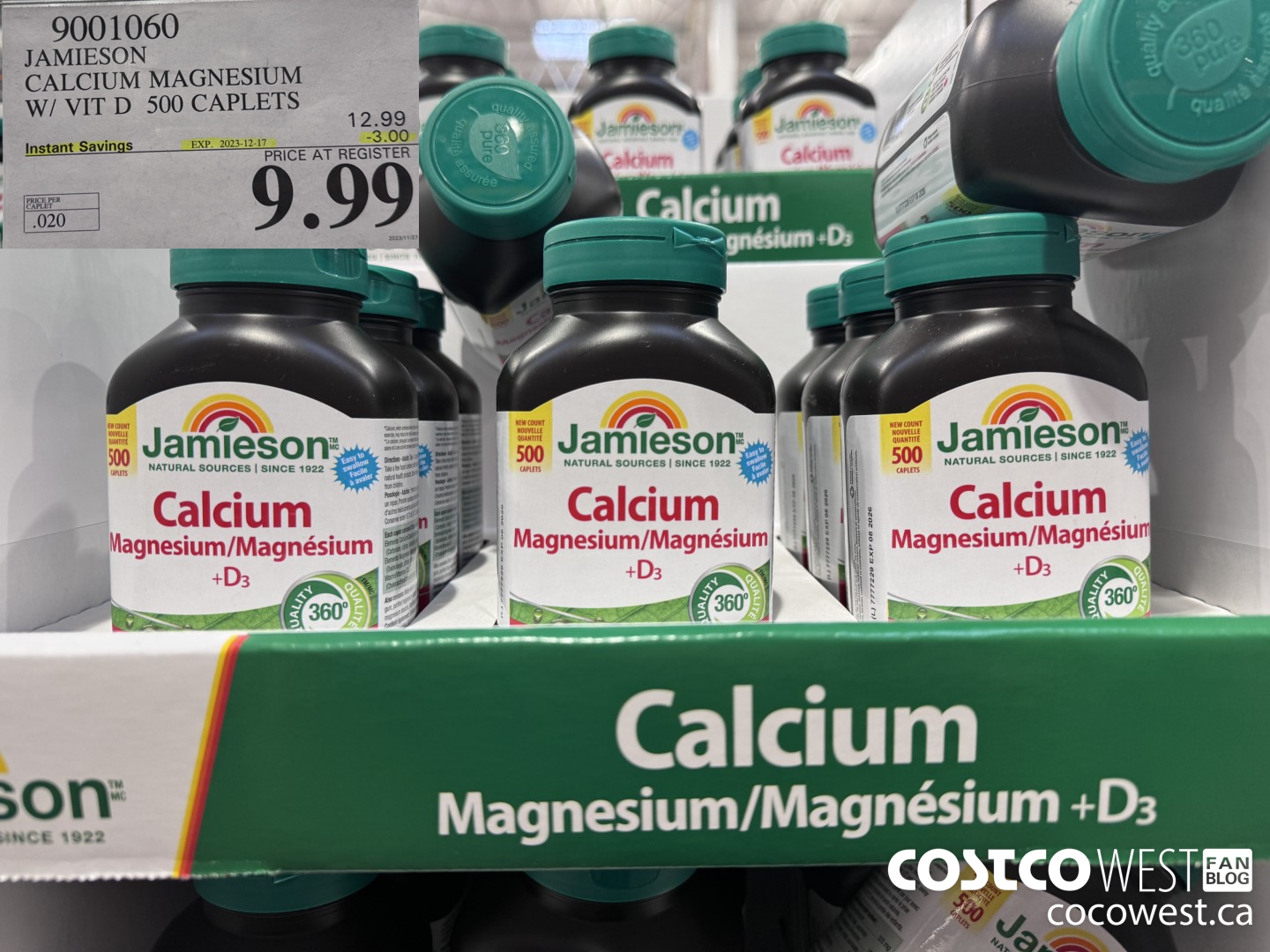 9001060 JAMIESON CALCIUM MAGNESIUM W/ VIT D 500 CAPLETS ($3.00 INSTANT SAVINGS EXPIRES ON 2023-12-17) $9.99