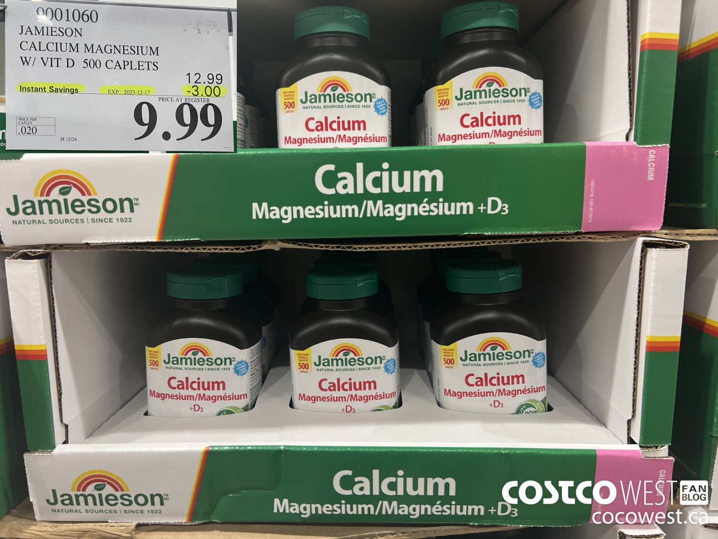 9001060 JAMIESON CALCIUM MAGNESIUM W/ VIT D 500 CAPLETS ($3.00 INSTANT SAVINGS EXPIRES ON 2023-12-17) $9.99