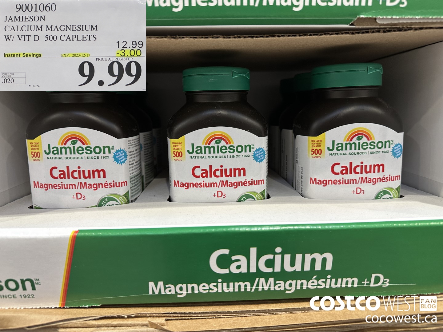 9001060 JAMIESON CALCIUM MAGNESIUM W/ VIT D 500 CAPLETS ($3.00 INSTANT SAVINGS EXPIRES ON 2023-12-17) $9.99