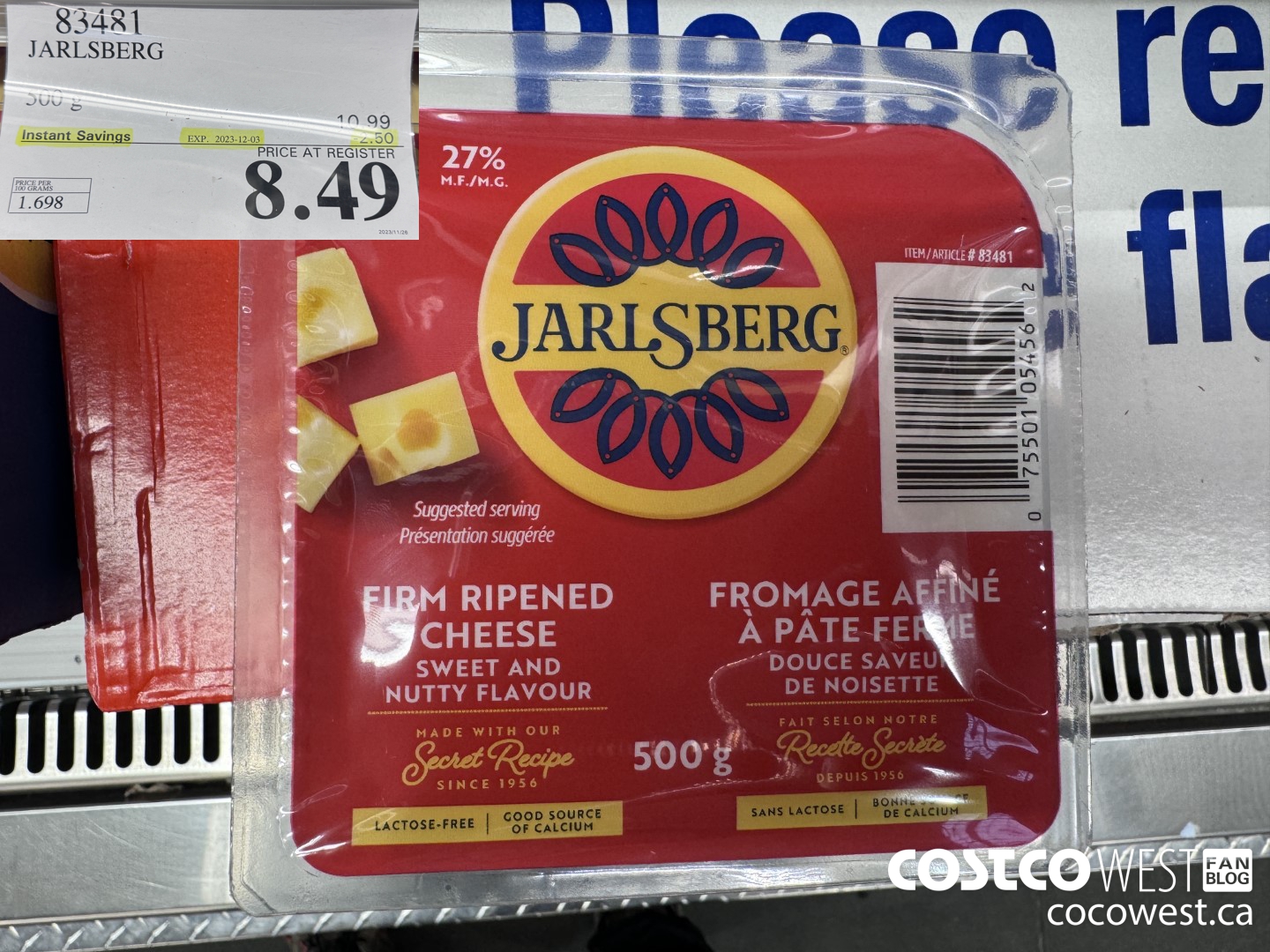 83481 JARLSBERG 500G ($2.50 INSTANT SAVINGS EXPIRES ON 2023-12-03) $8.49