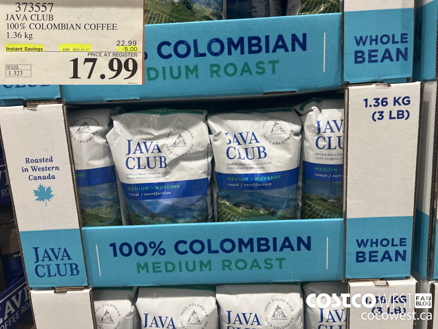 373557 JAVA CLUB 100% COLOMBIAN COFFEE 1.36 kg ($5.00 INSTANT SAVINGS EXPIRES ON 2023-12-17) $17.99