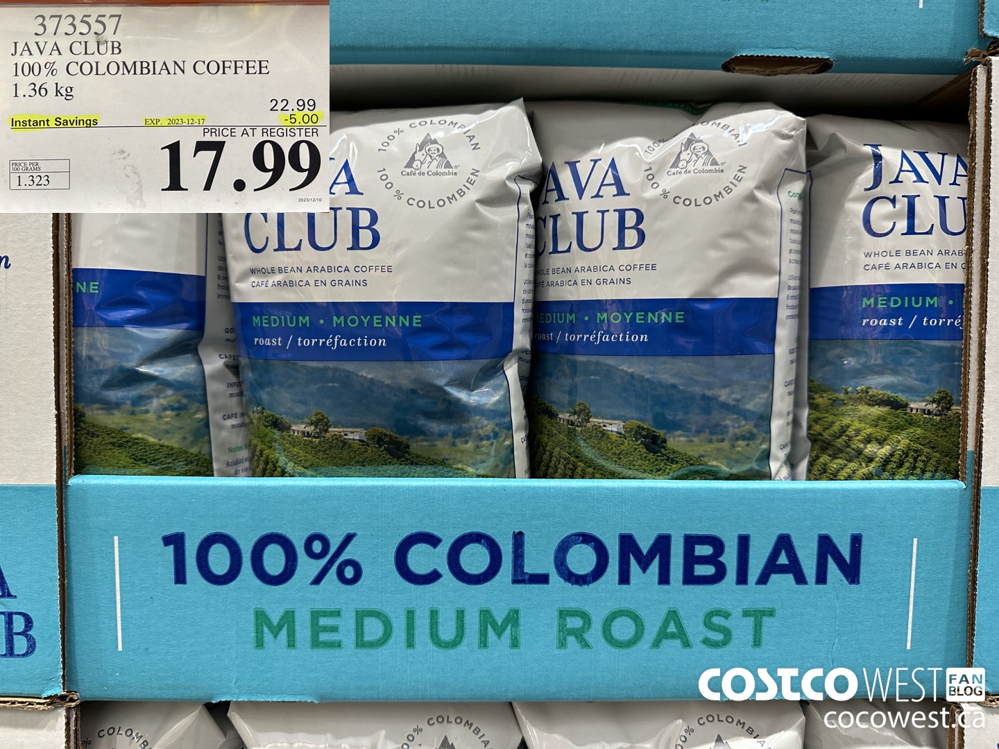 373557 JAVA CLUB 100% COLOMBIAN COFFEE 1.36 kg ($5.00 INSTANT SAVINGS EXPIRES ON 2023-12-17) $17.99