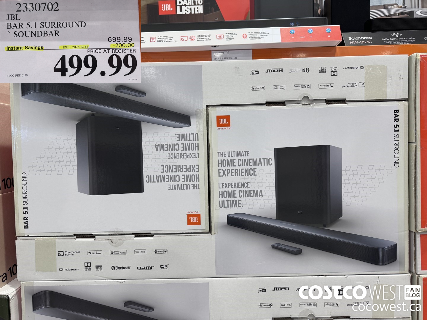 2330702 JBL BAR 5.1 SURROUND SOUNDBAR ($200.00 INSTANT SAVINGS EXPIRES ON 2023-12-17) $499.99