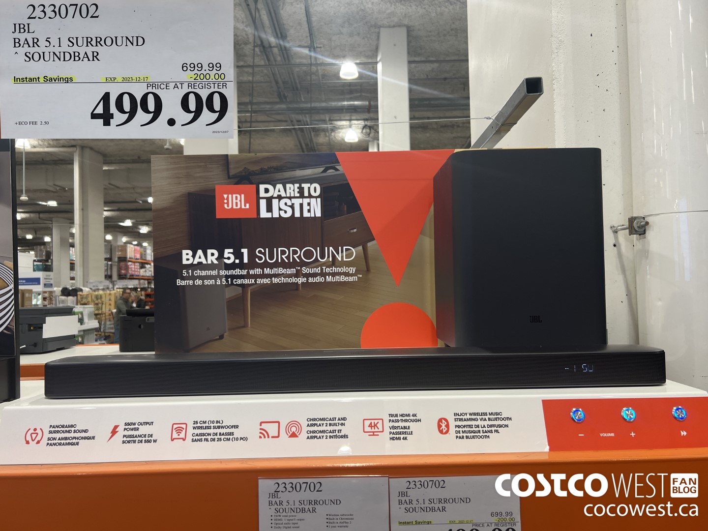 2330702 JBL BAR 5.1 SURROUND SOUNDBAR ($200.00 INSTANT SAVINGS EXPIRES ON 2023-12-17) $499.99