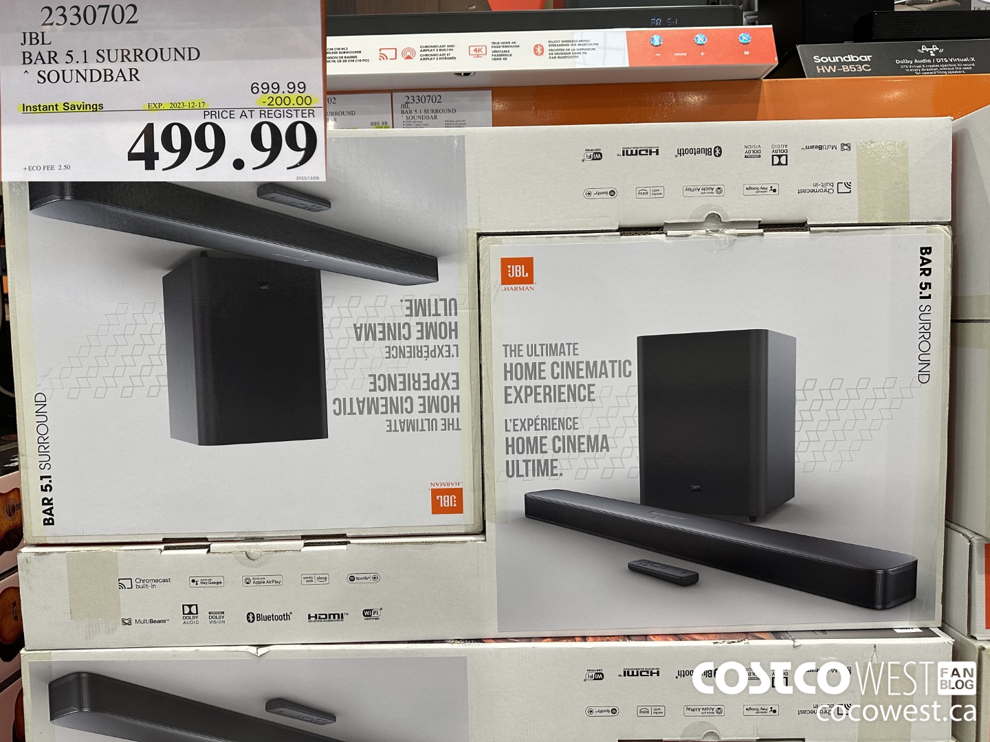 2330702 JBL BAR 5.1 SURROUND SOUNDBAR ($200.00 INSTANT SAVINGS EXPIRES ON 2023-12-17) $499.99