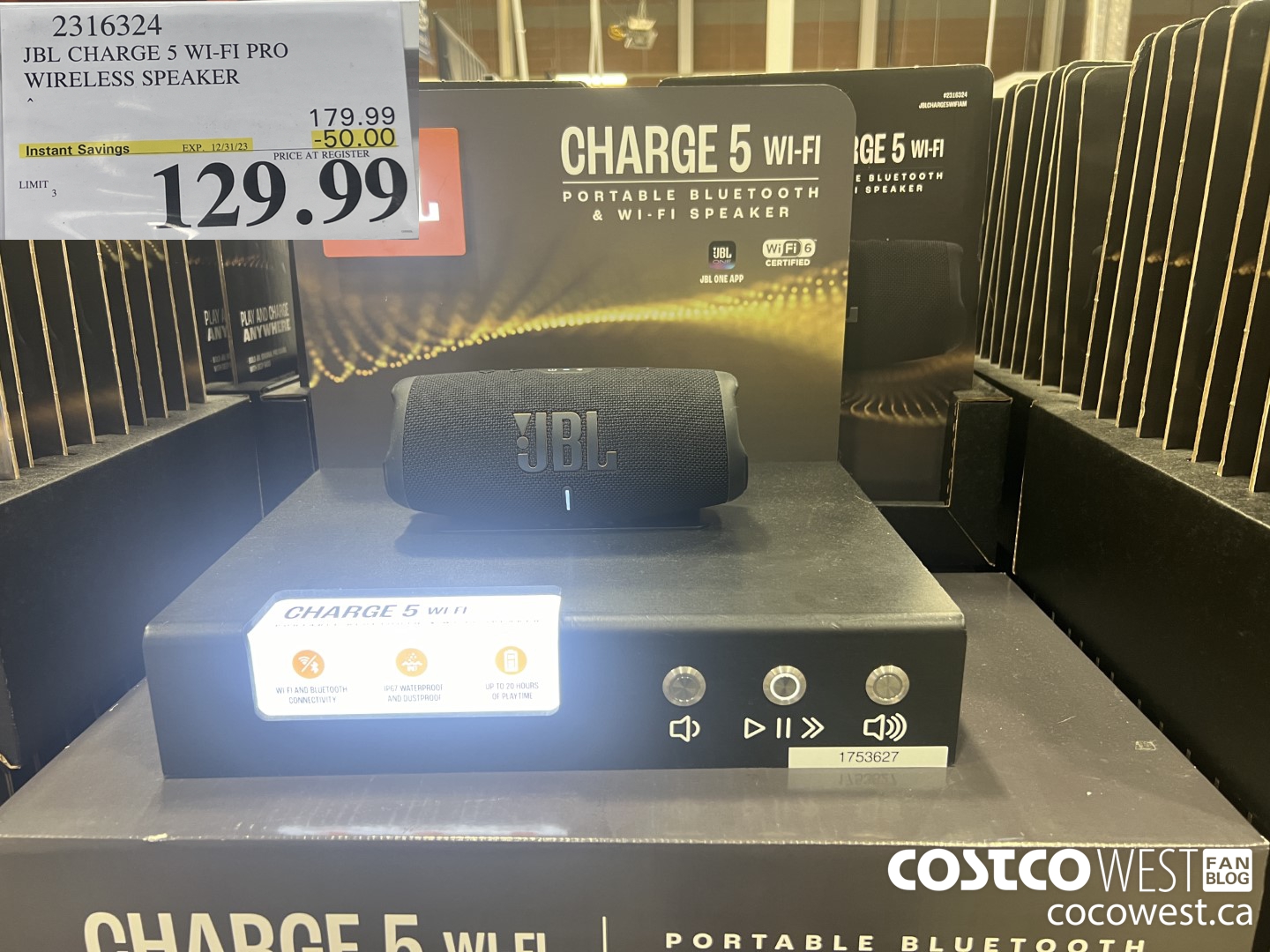 2316324 JBL CHARGE 5 WI-FI PRO WIRELESS SPEAKER ($50.00 INSTANT SAVINGS EXPIRES ON 2023-12-31) $129.99