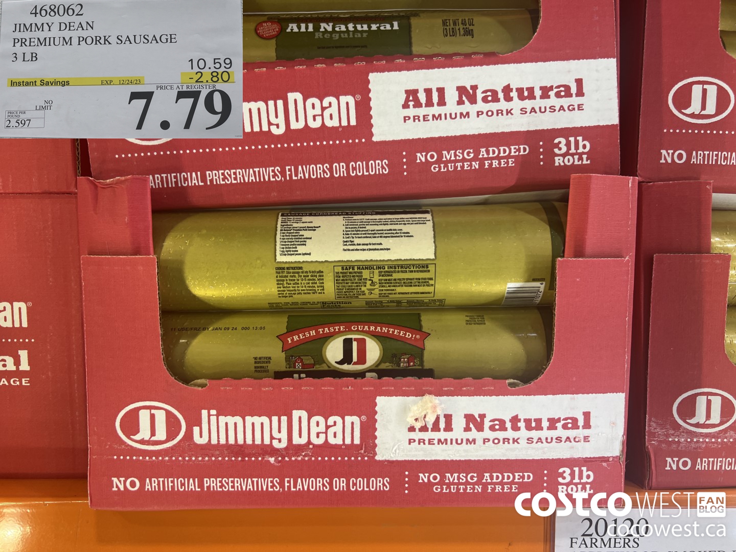 468062 JIMMY DEAN PREMIUM PORK SAUSAGE 3 LB ($2.80 INSTANT SAVINGS EXPIRES ON 2023-12-24) $7.79