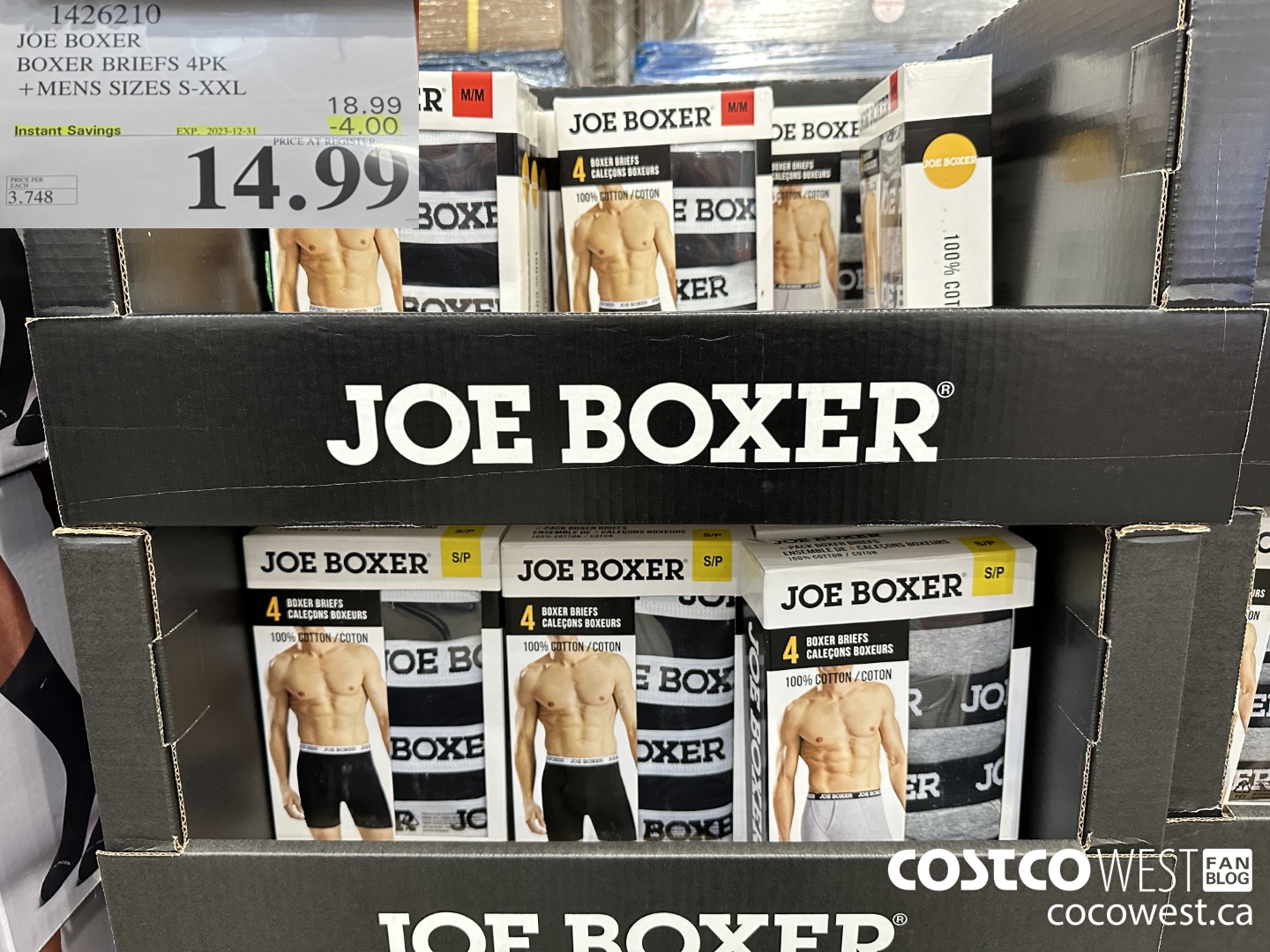 1426210 JOE BOXER BOXER BRIEFS 4PK MENS SIZES S-XXL ($4.00 INSTANT SAVINGS EXPIRES ON 2023-12-31) $14.99