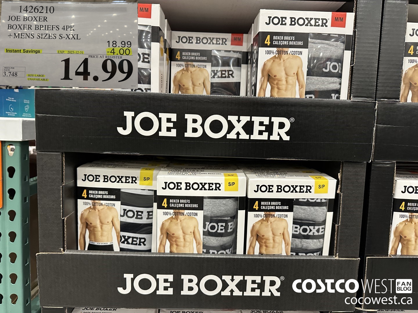 1426210 JOE BOXER BOXER BRIEFS 4PK MENS SIZES S-XXL ($4.00 INSTANT SAVINGS EXPIRES ON 2023-12-31) $14.99
