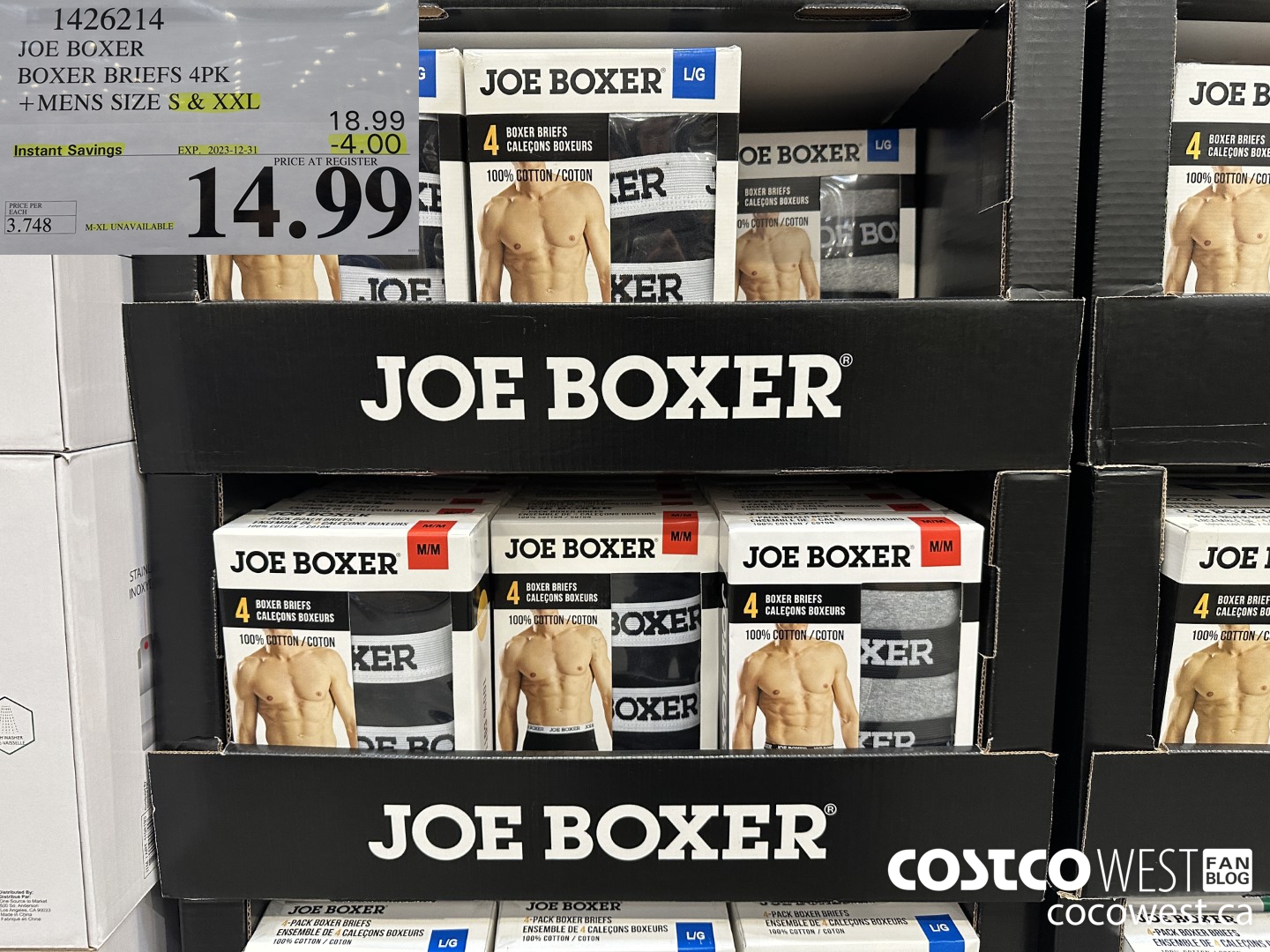 1426214 JOE BOXER BOXER BRIEFS 4PK MENS SIZES S-XXL ($4.00 INSTANT SAVINGS EXPIRES ON 2023-12-31) $14.99