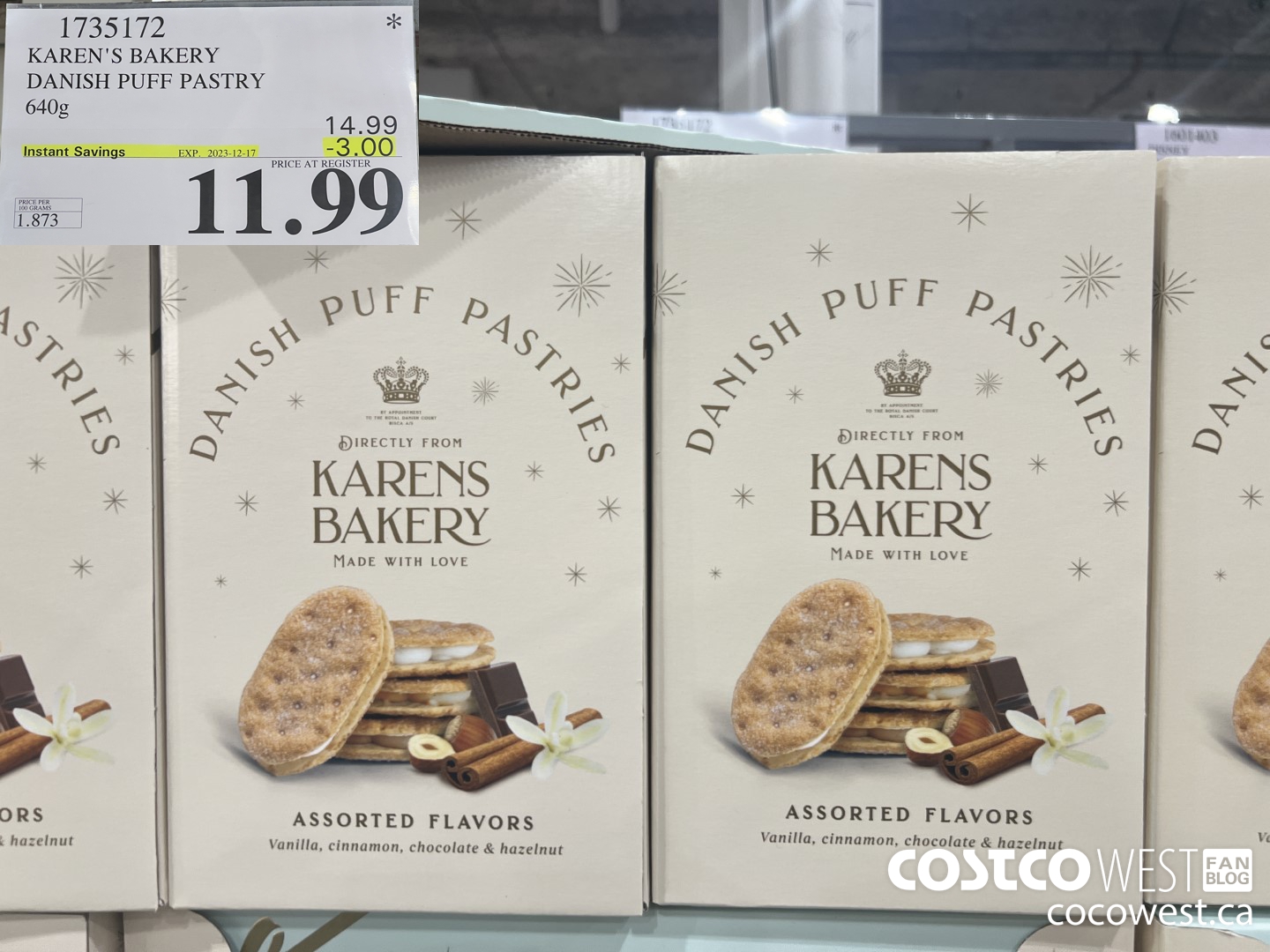 1735172 KAREN'S BAKERY DANISH PUFF PASTRY 640G ($3.00 INSTANT SAVINGS EXPIRES ON 2023-12-17) $11.99