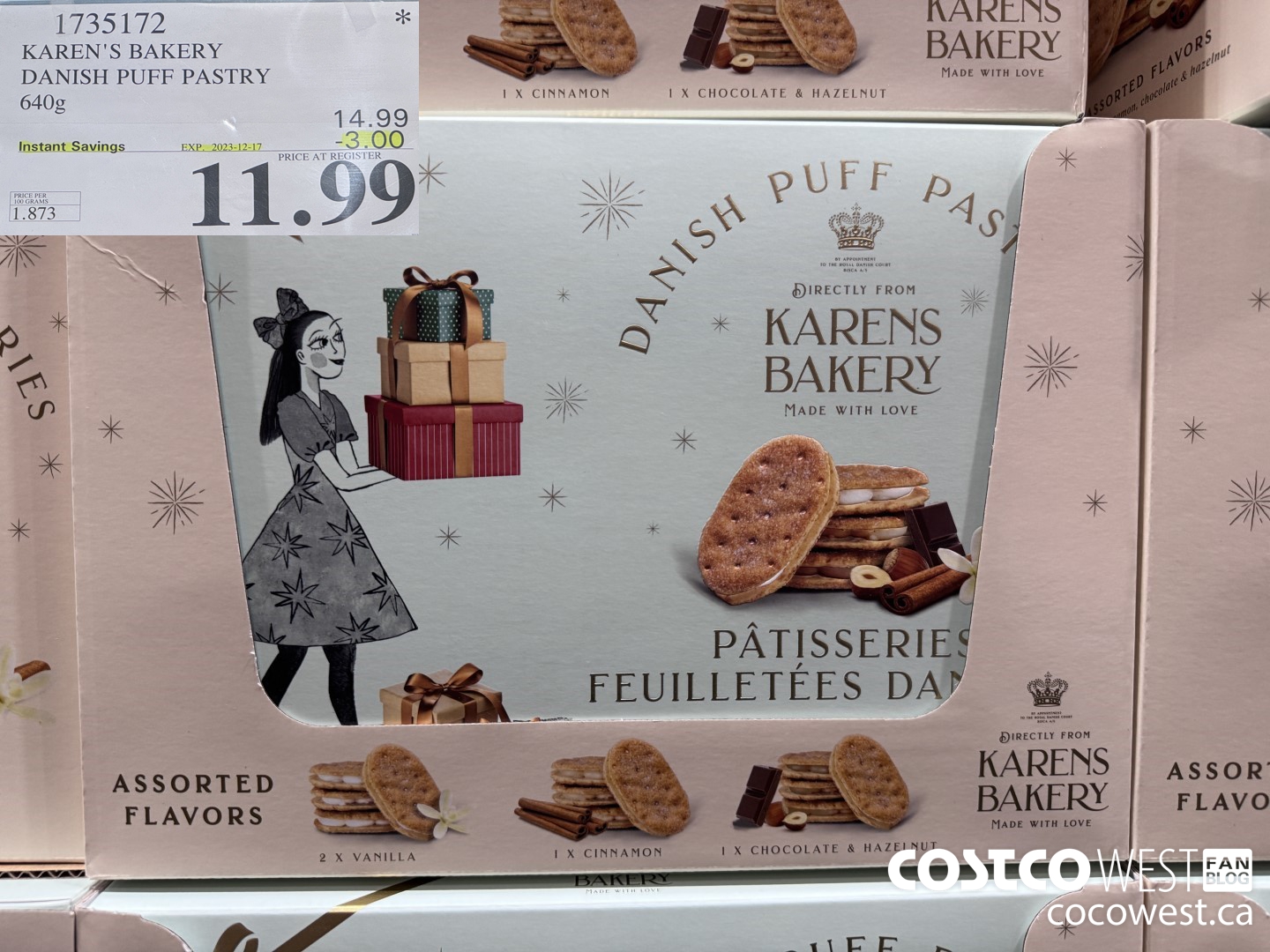 1735172 KAREN'S BAKERY DANISH PUFF PASTRY 640G ($3.00 INSTANT SAVINGS EXPIRES ON 2023-12-17) $11.99
