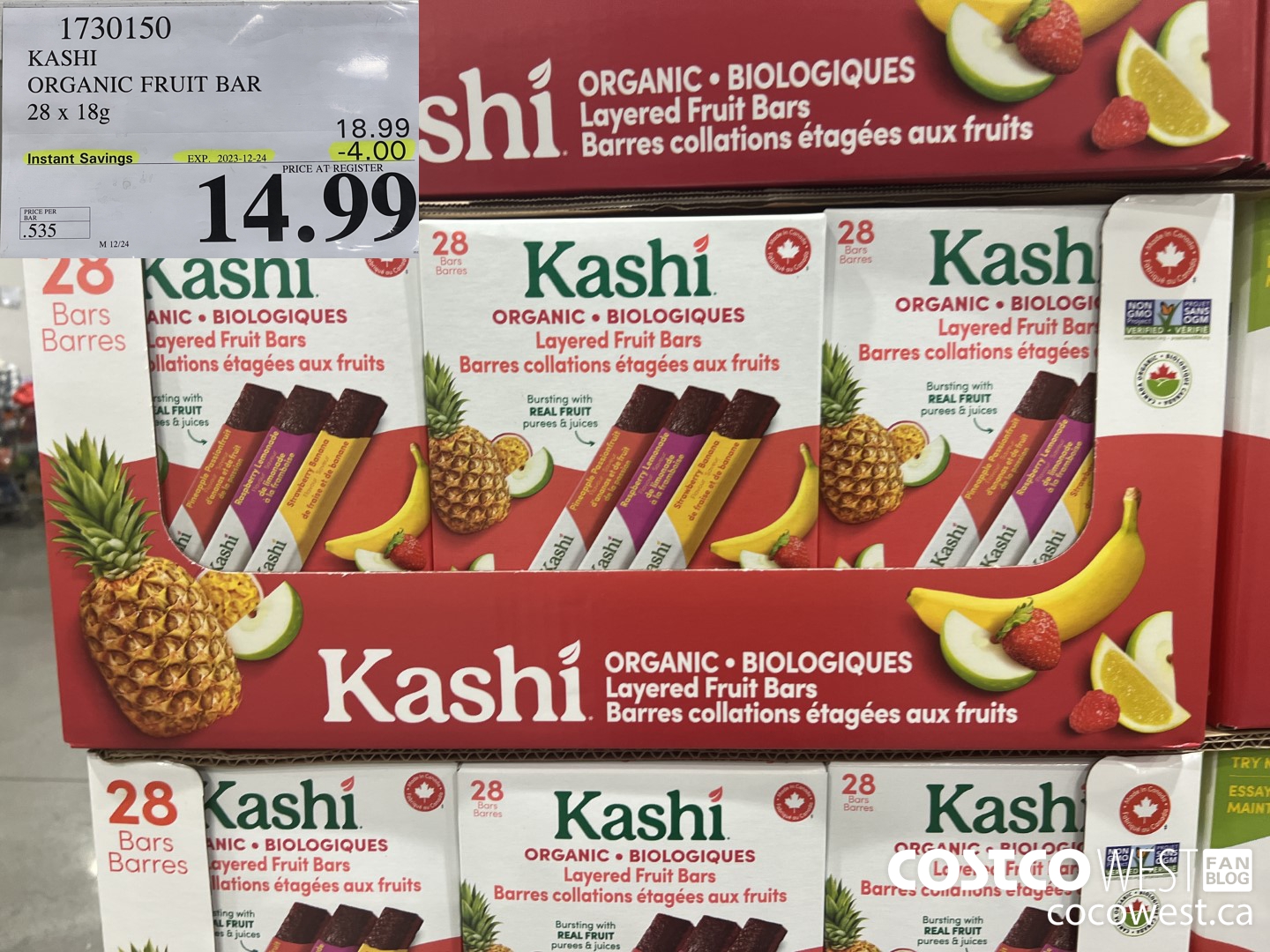 1730150 KASHI ORGANIC FRUIT BAR 28 X 18G ($4.00 INSTANT SAVINGS EXPIRES ON 2023-12-24) $14.99