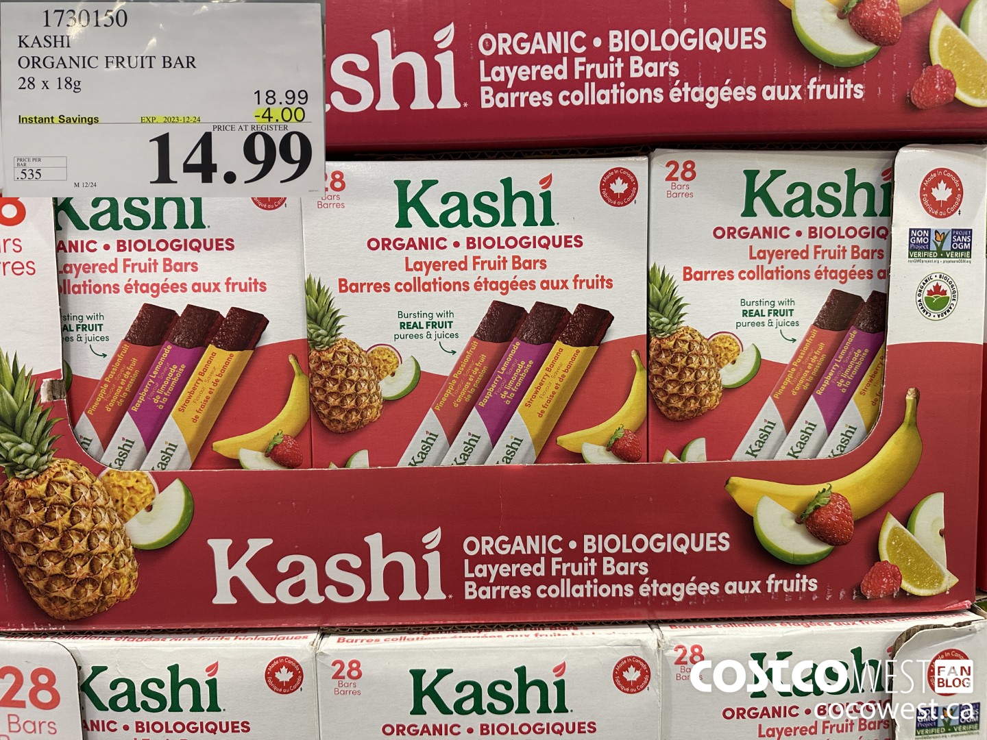 1730150 KASHI ORGANIC FRUIT BAR 28 X 18G ($4.00 INSTANT SAVINGS EXPIRES ON 2023-12-24) $14.99