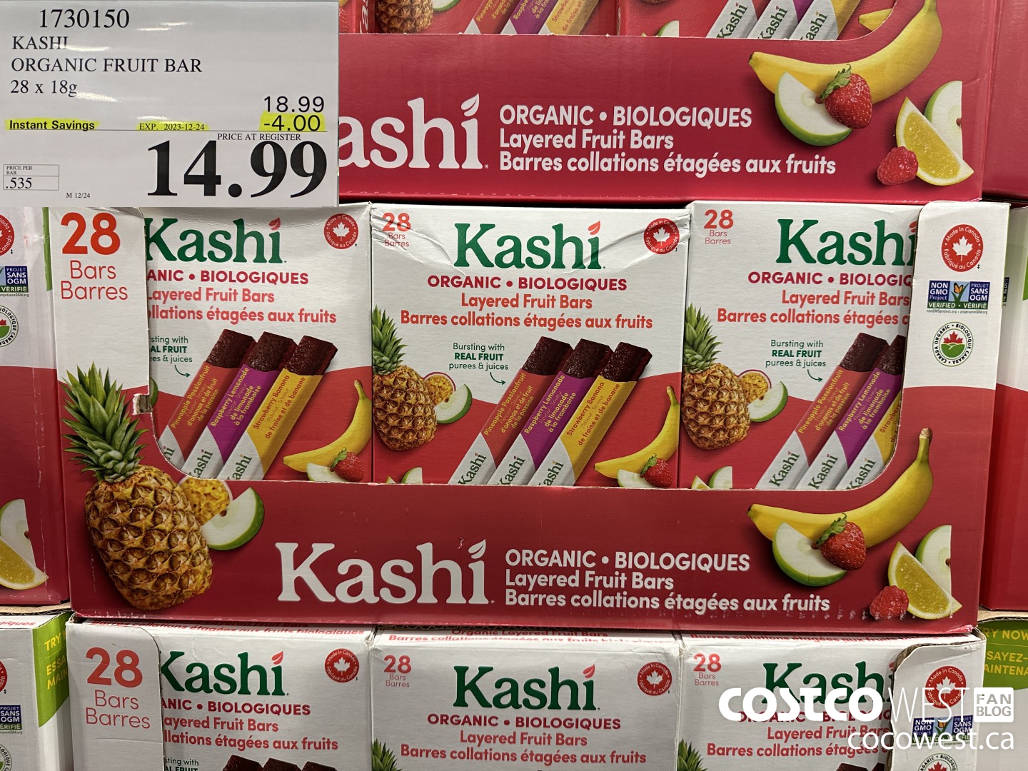 1730150 KASHI ORGANIC FRUIT BAR 28 X 18G ($4.00 INSTANT SAVINGS EXPIRES ON 2023-12-24) $14.99