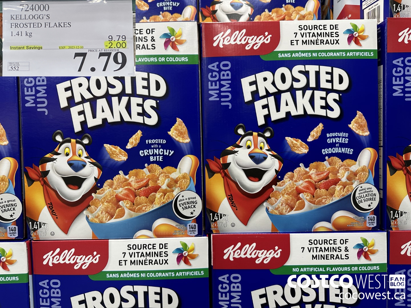 724000 KELLOGGS FROSTED FLAKES MEGA 1.41 kg ($2.00 INSTANT SAVINGS EXPIRES ON 2023-12-10) $7.79