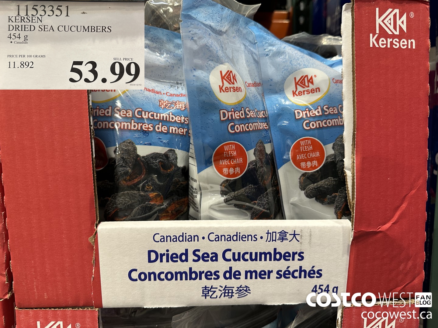 1153351 KERSEN DRIED SEA CUCUMBERS 454 G $53.99
