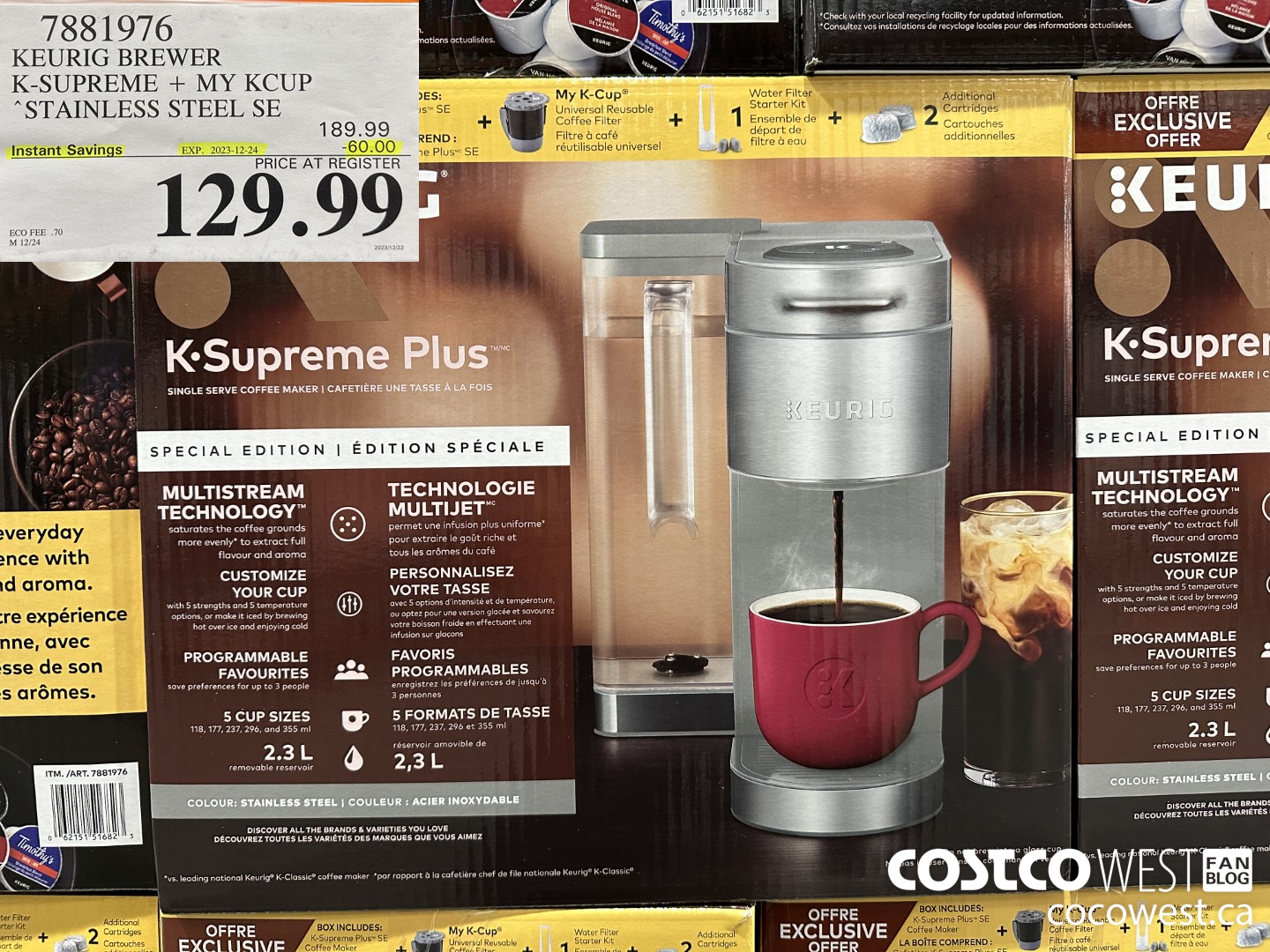 7881976 KEURIG BREWER K-SUPREME + MY KCUP STAINLESS STEEL SE ($60.00 INSTANT SAVINGS EXPIRES ON 2023-12-24) $129.99